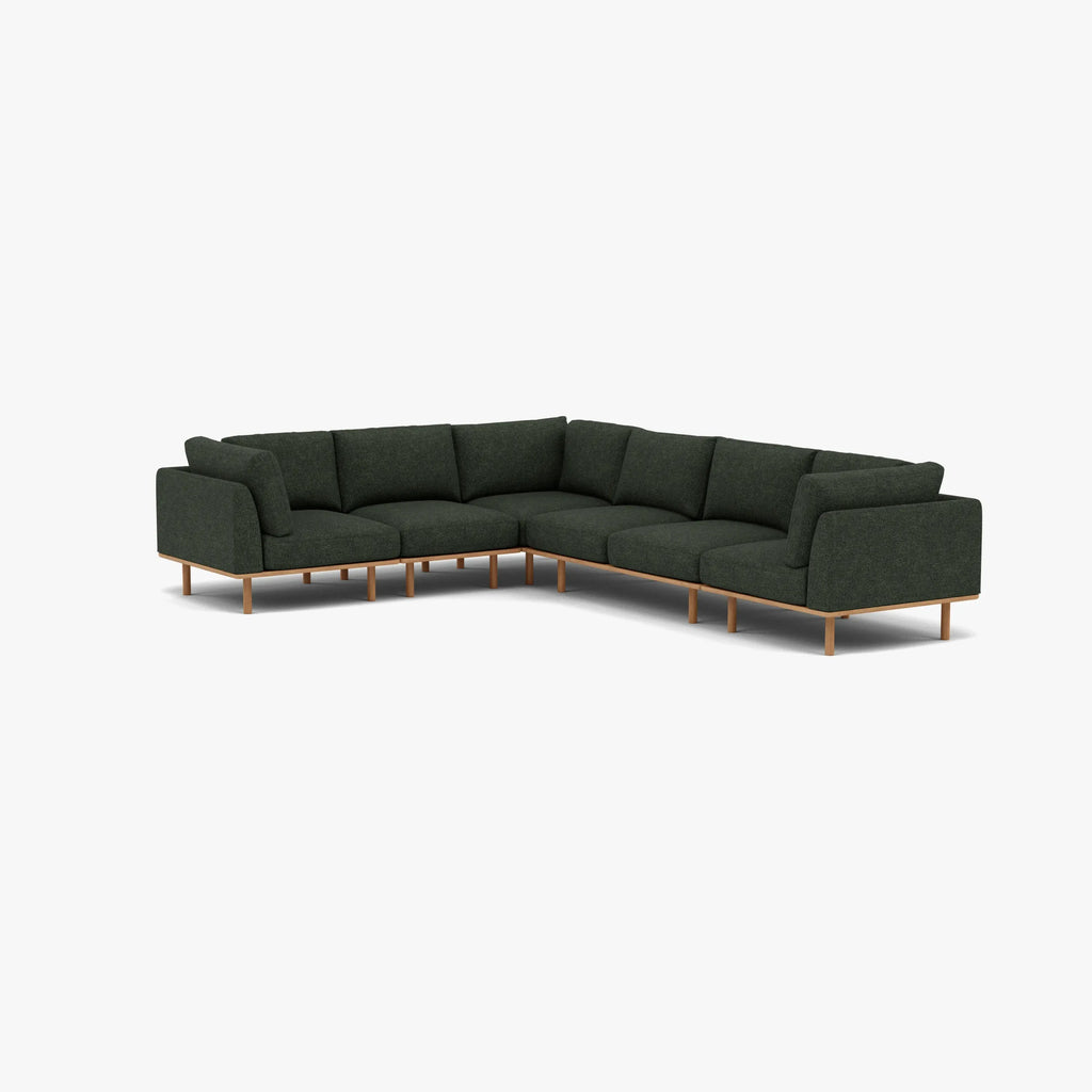 Anika Modular Sofa 6-Seater Corner Olive Green Fabric Solid American Oak