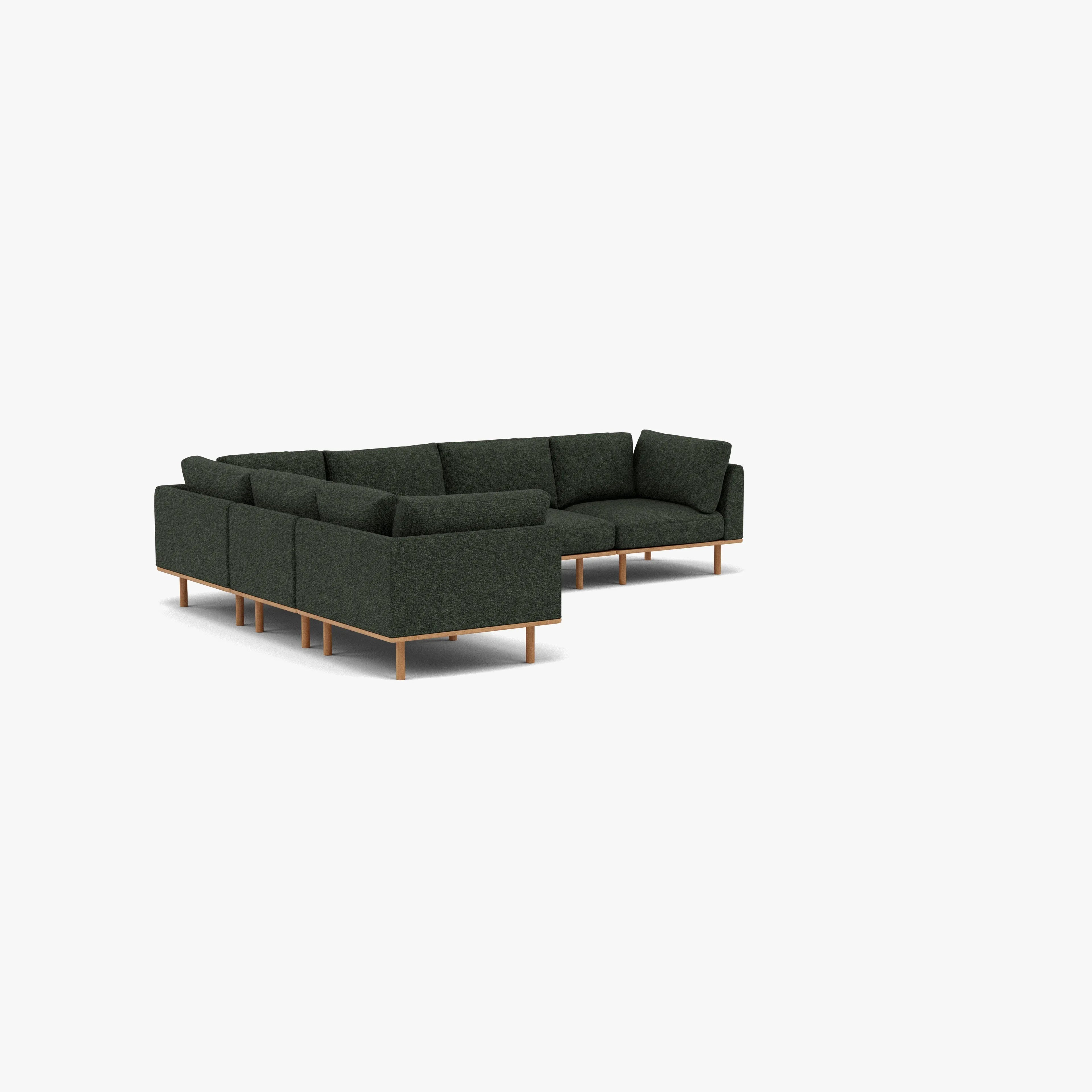 Anika Modular Sofa 6-Seater Corner Olive Green Fabric Solid American Oak