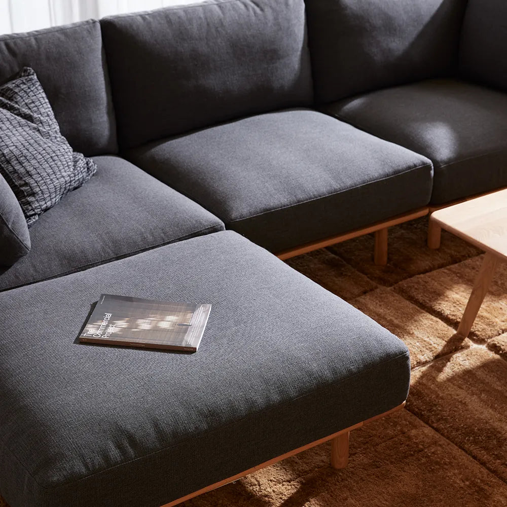 Anika Ottoman Coal Gray Fabric Solid American Oak
