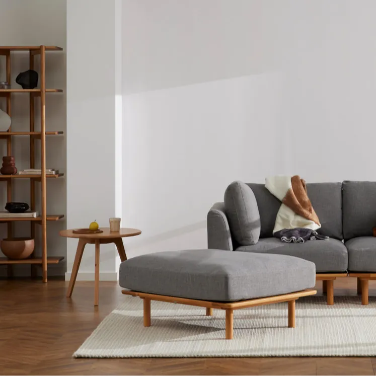 Anika Ottoman Steel Gray Fabric Solid American Oak