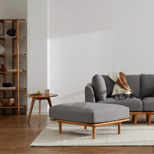 Anika Ottoman Steel Gray Fabric Solid American Oak