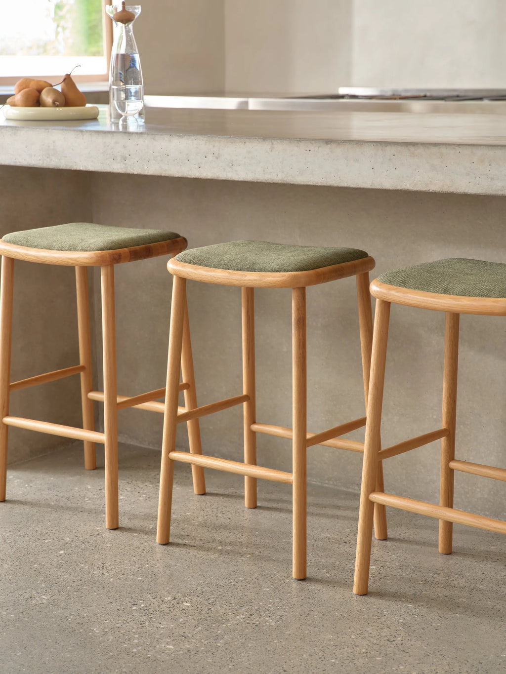 Anton Counter Stool Aloe Green Fabric Solid American Oak