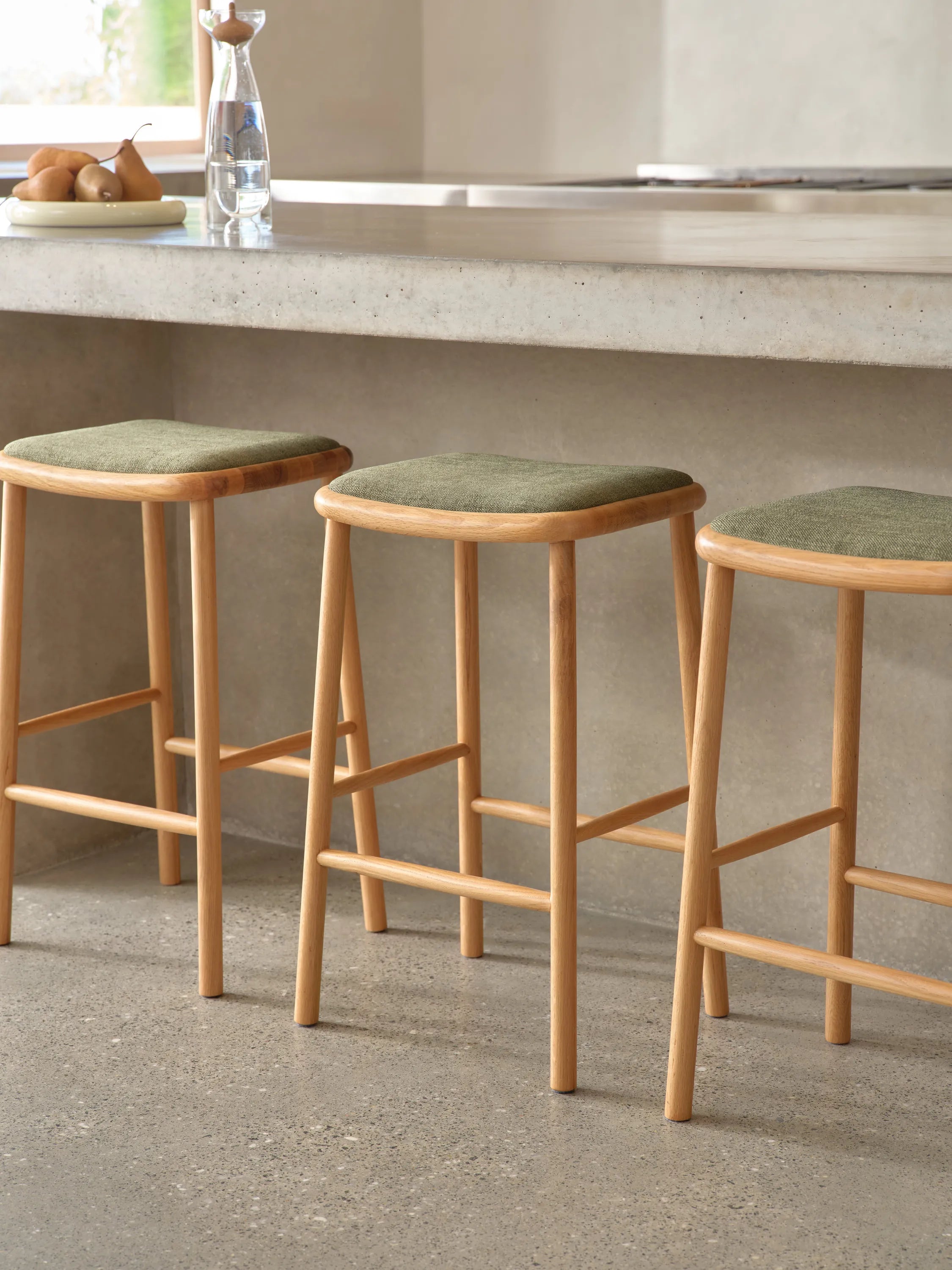 Anton Counter Stool Aloe Green Fabric Solid American Oak