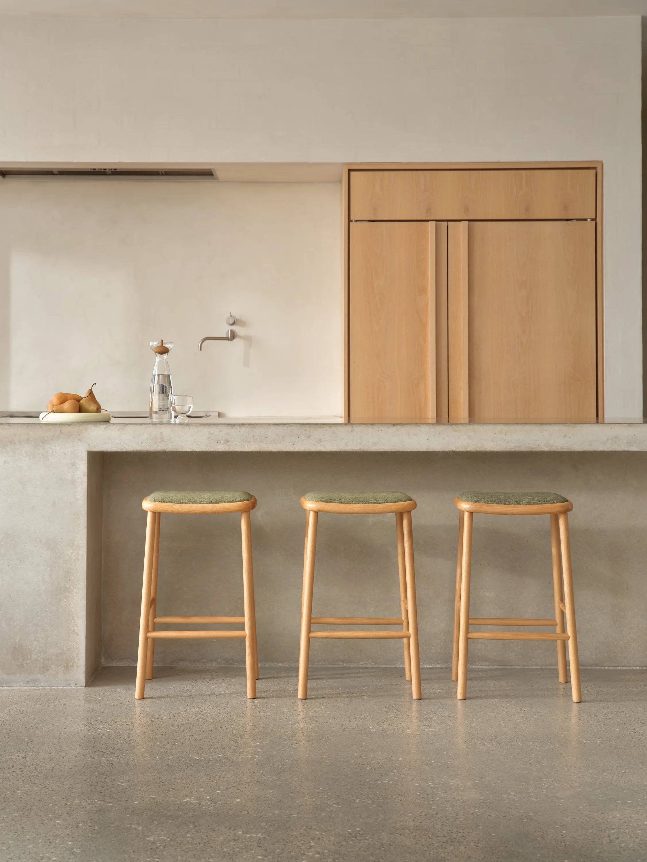 Anton Counter Stool Aloe Green Fabric Solid American Oak