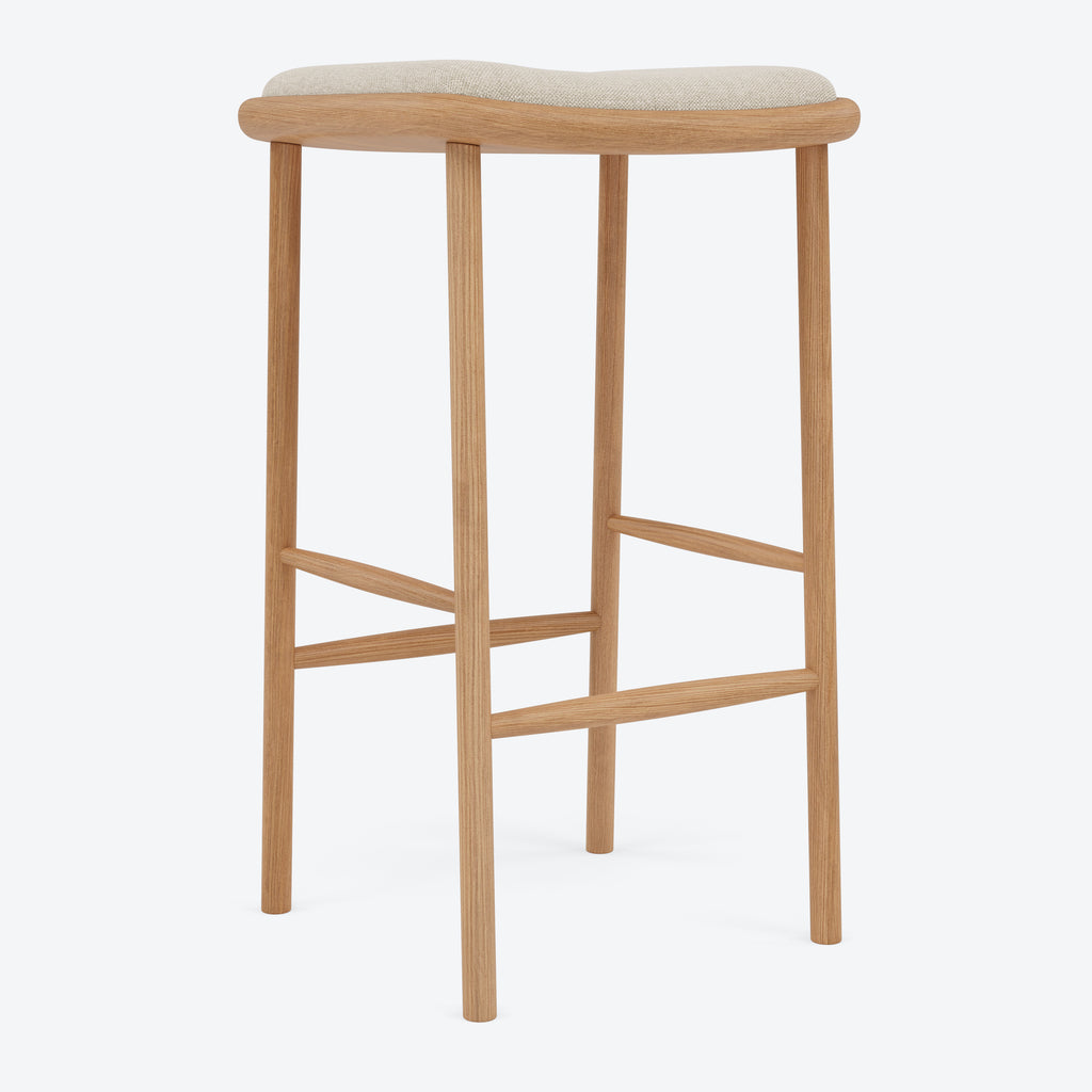 Anton Counter Stool - Solid American Oak with Oatmeal Beige Fabric