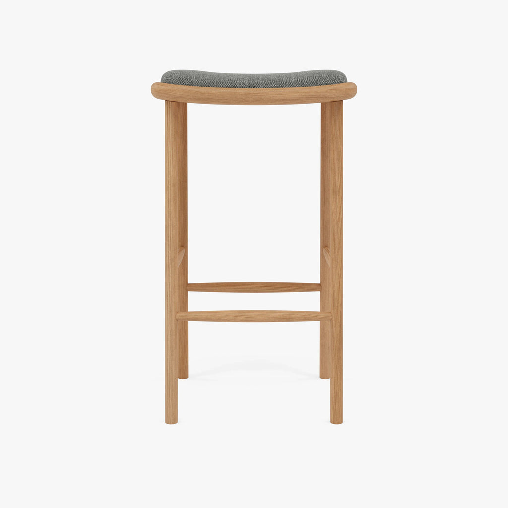 Anton Counter Stool Pewter Gray Fabric Solid American Oak