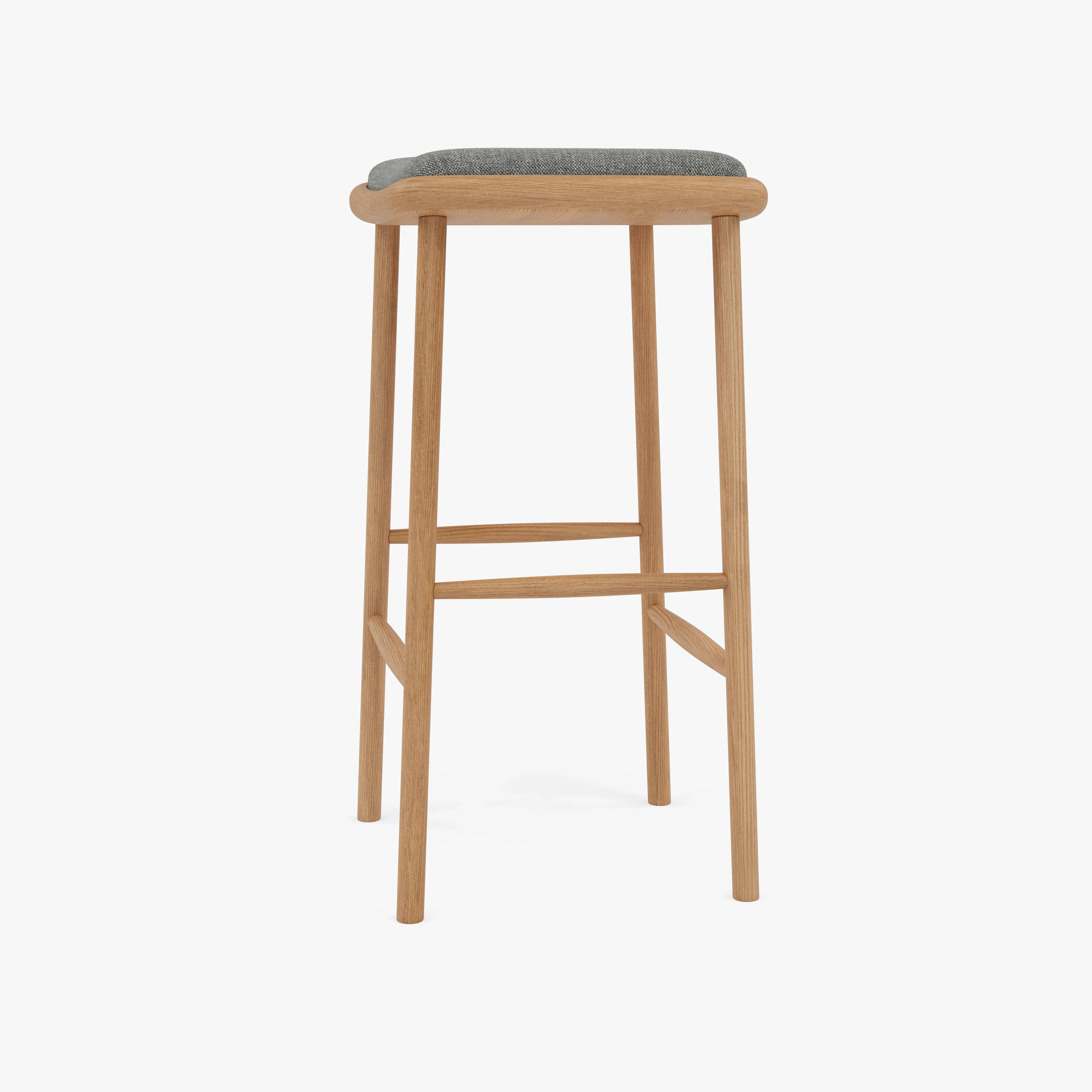 Anton Counter Stool Pewter Gray Fabric Solid American Oak