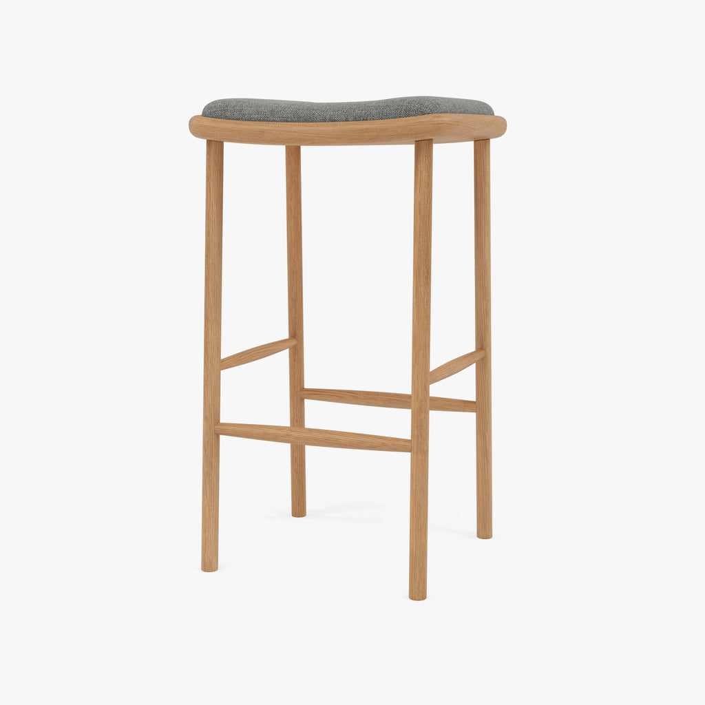 Anton Counter Stool Pewter Gray Fabric Solid American Oak