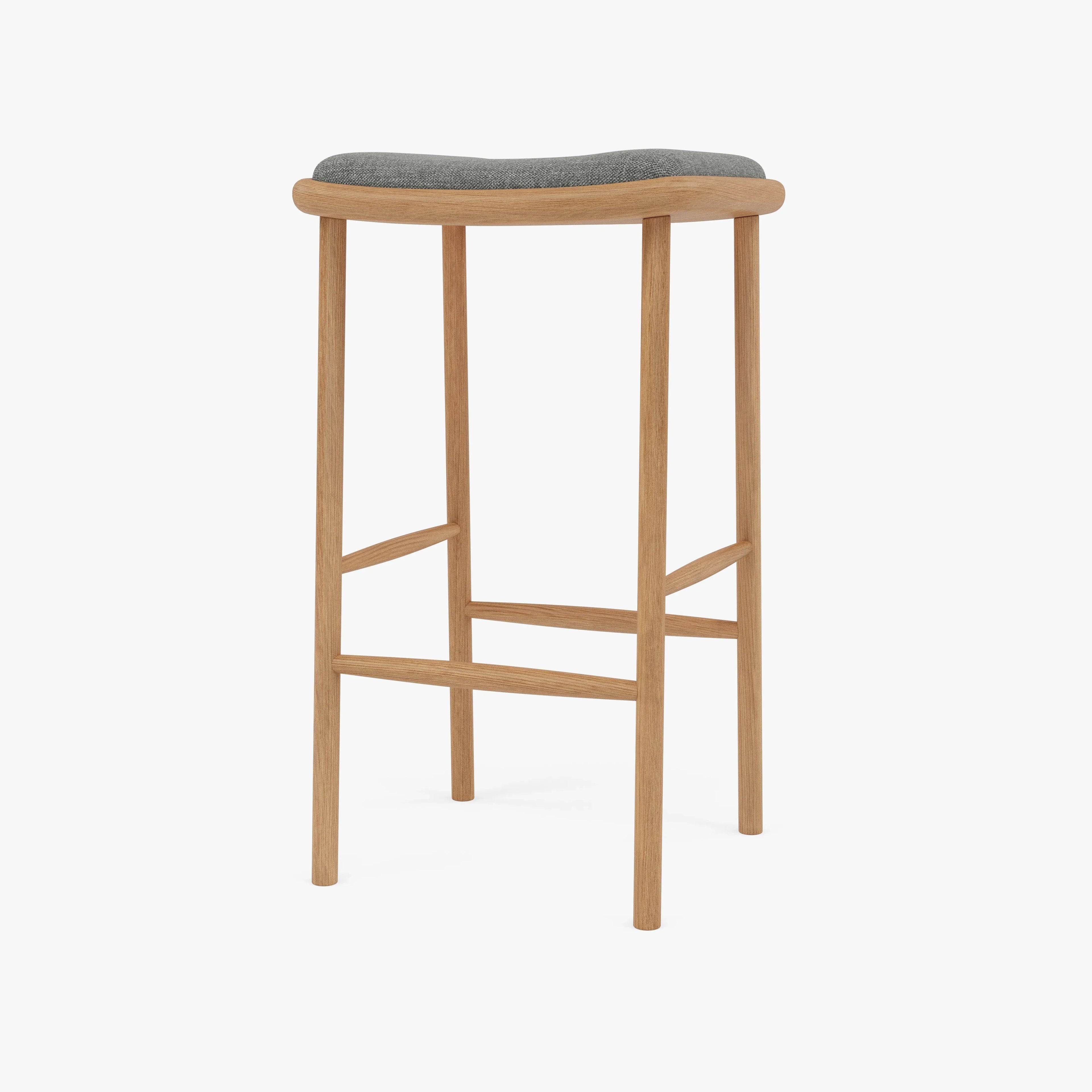 Anton Counter Stool Pewter Gray Fabric Solid American Oak