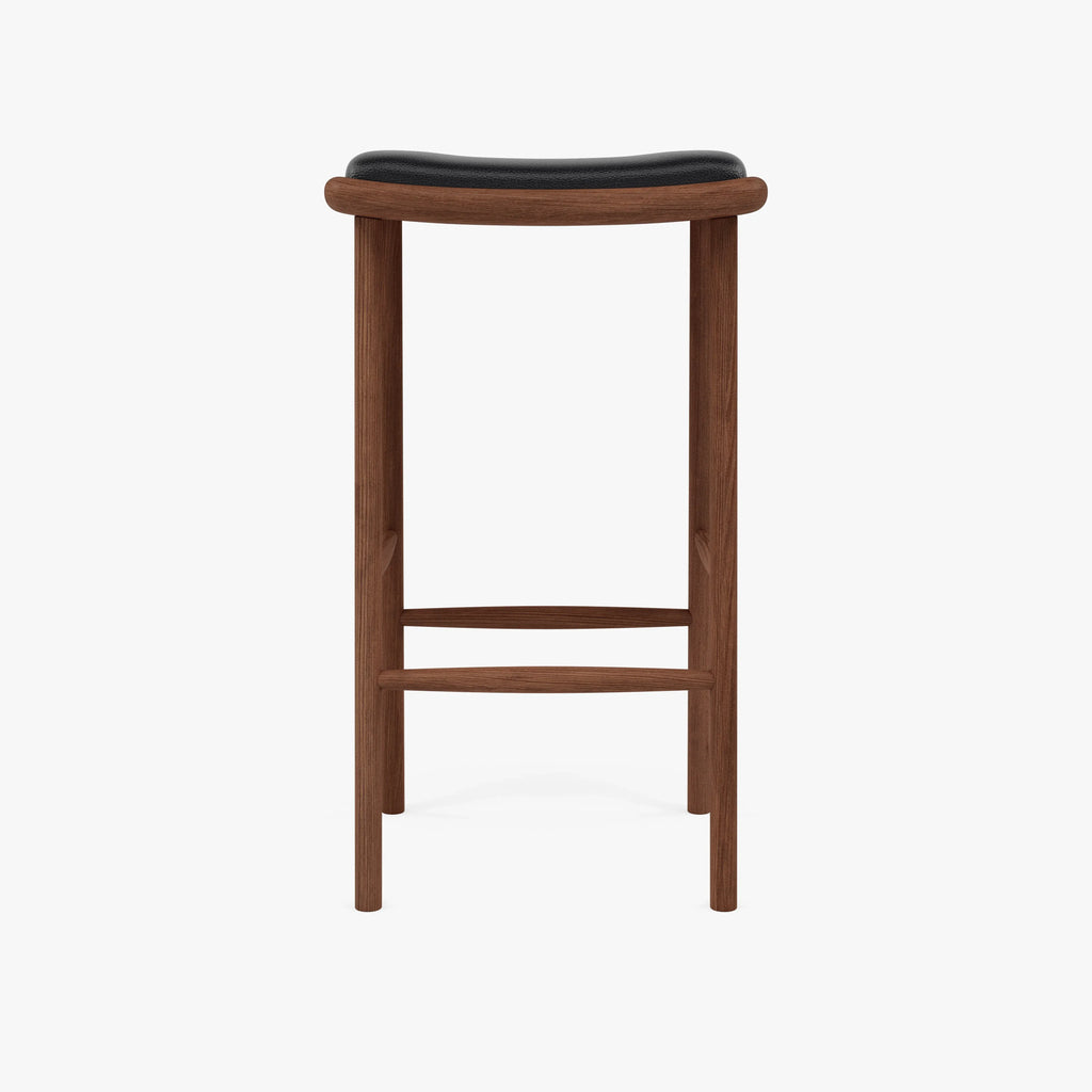 Anton Counter Stool Black Leather Solid American Walnut