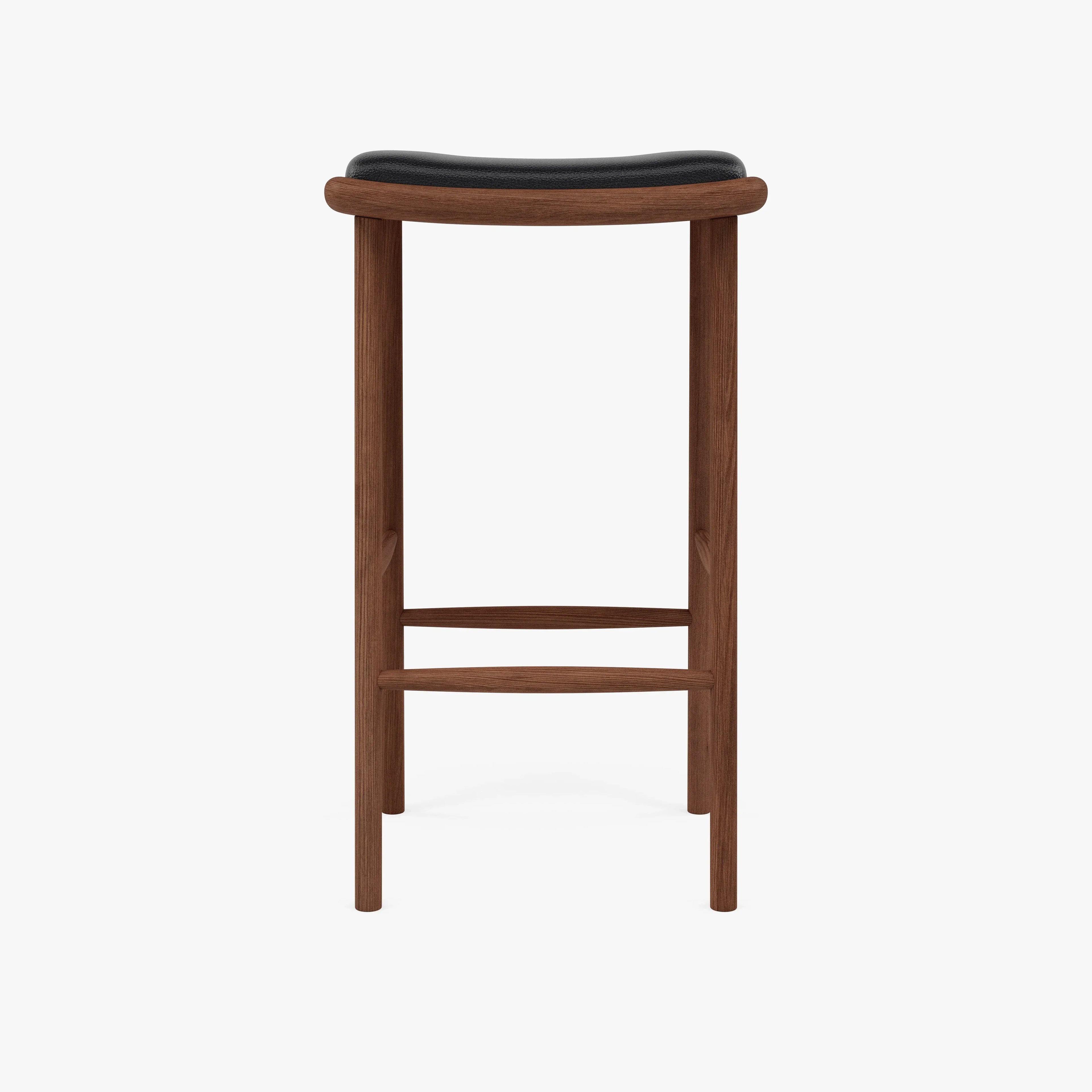 Anton Counter Stool Black Leather Solid American Walnut