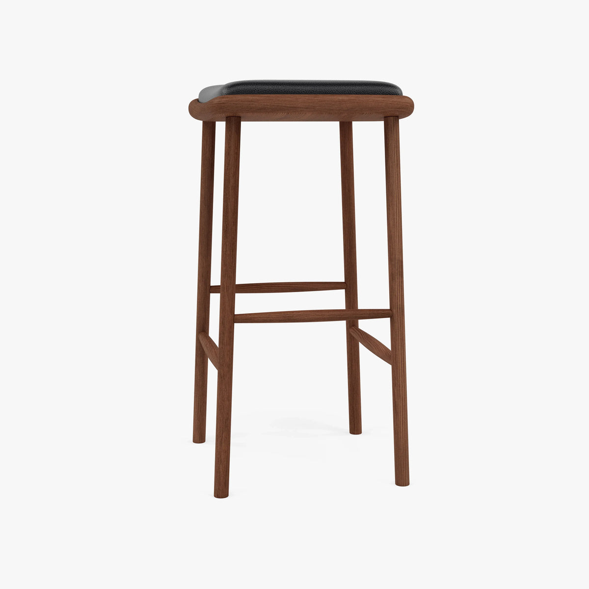 Anton Counter Stool Black Leather Solid American Walnut