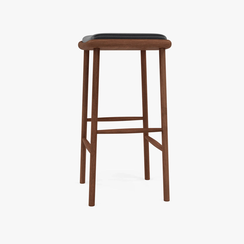 Anton Counter Stool Black Leather Solid American Walnut
