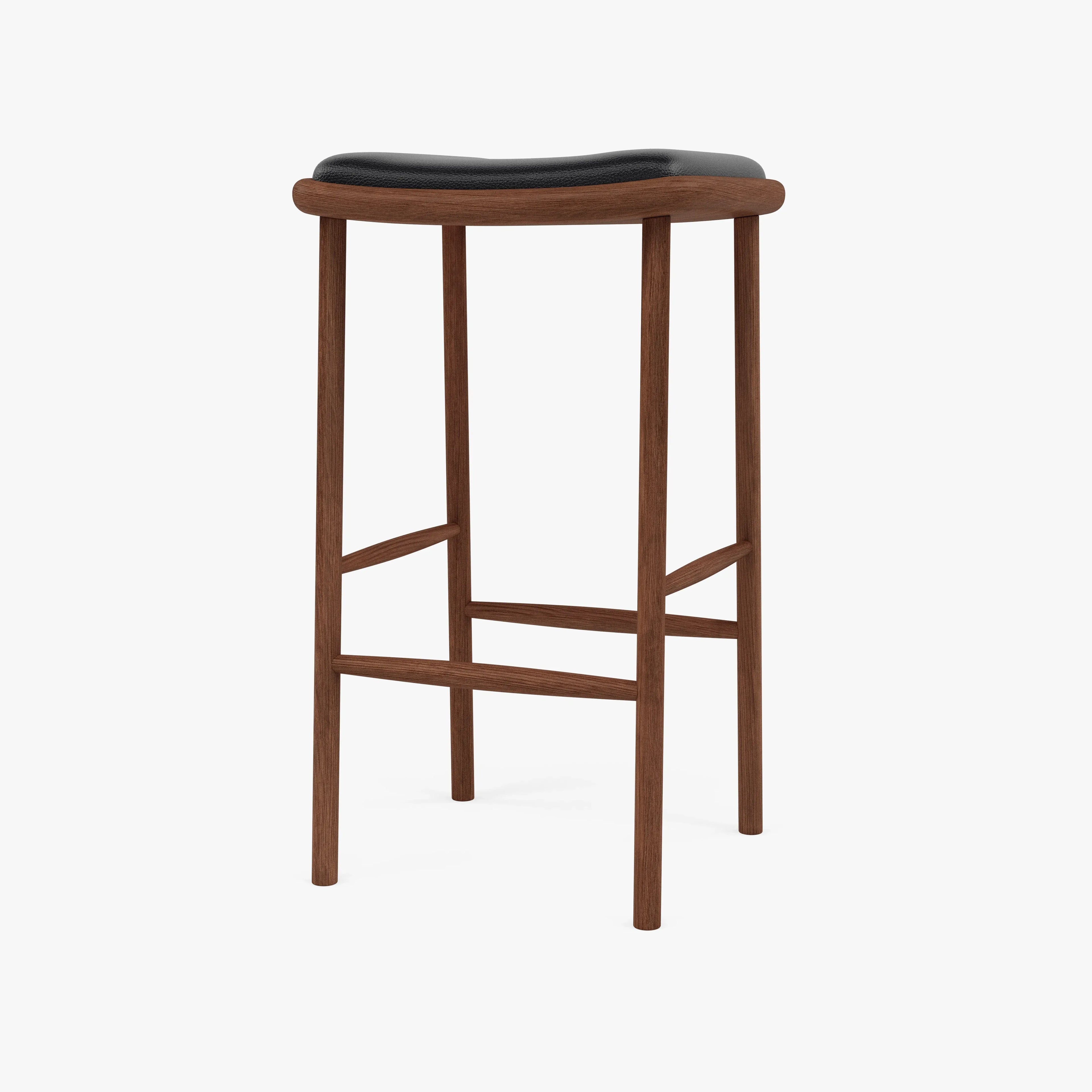 Anton Counter Stool Black Leather Solid American Walnut