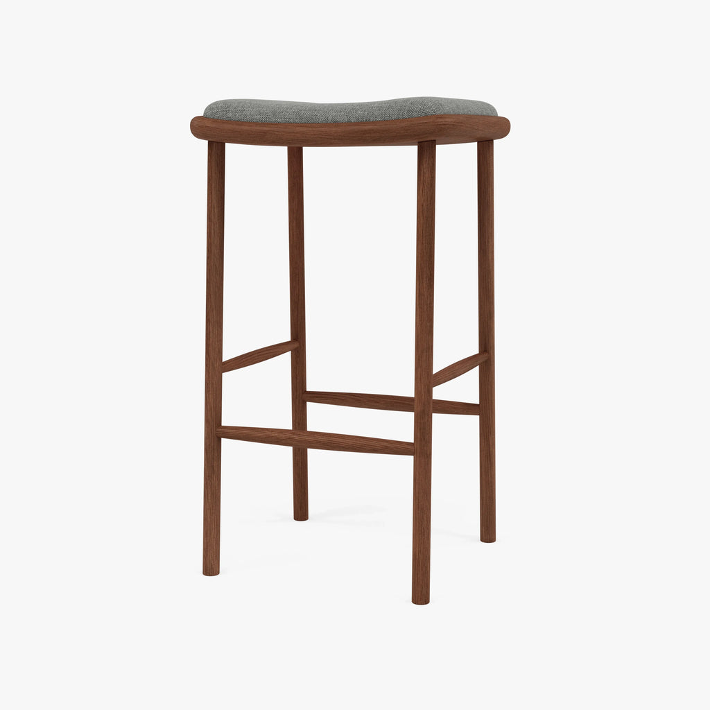 Anton Counter Stool Pewter Gray Fabric Solid American Walnut