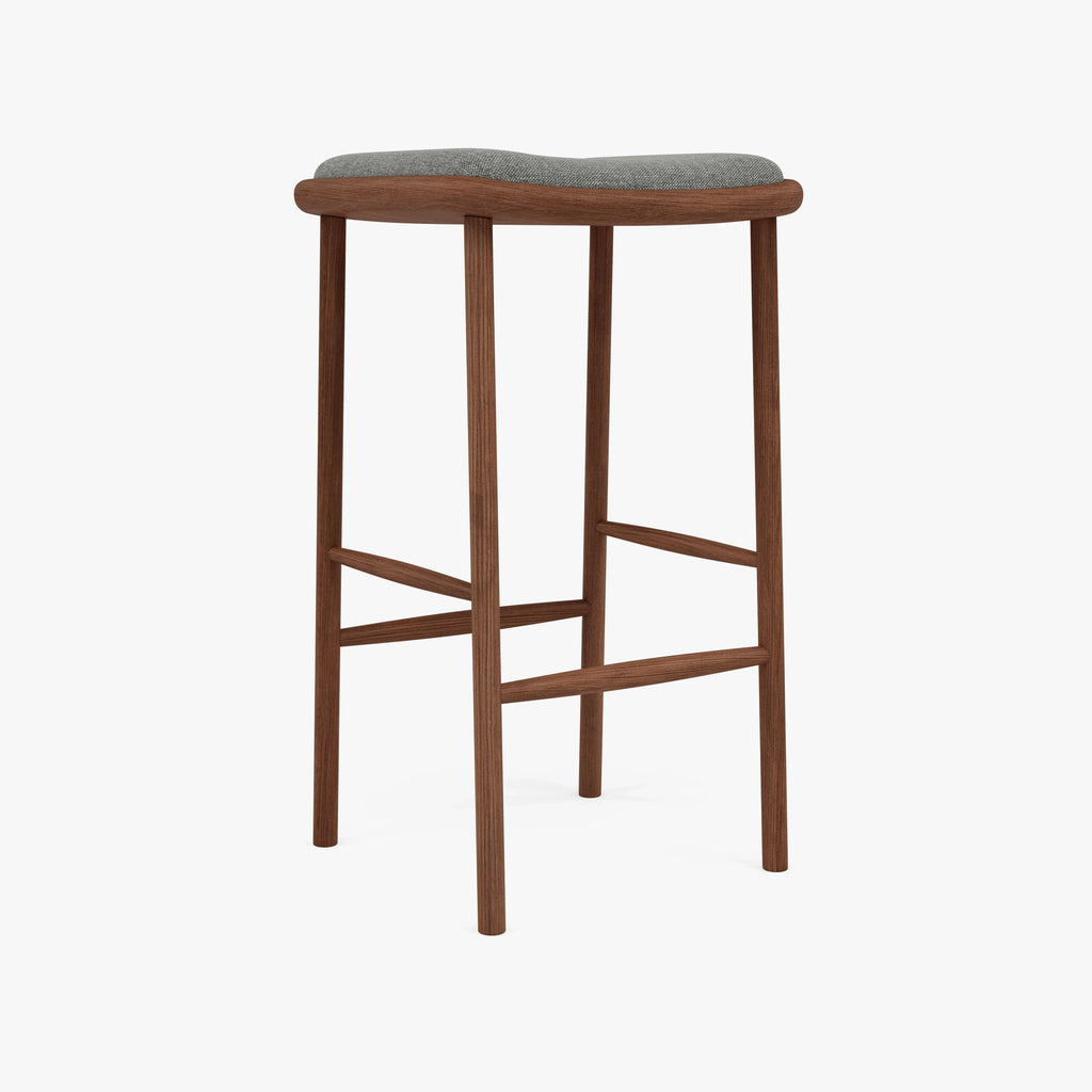 Anton Counter Stool Pewter Gray Fabric Solid American Walnut