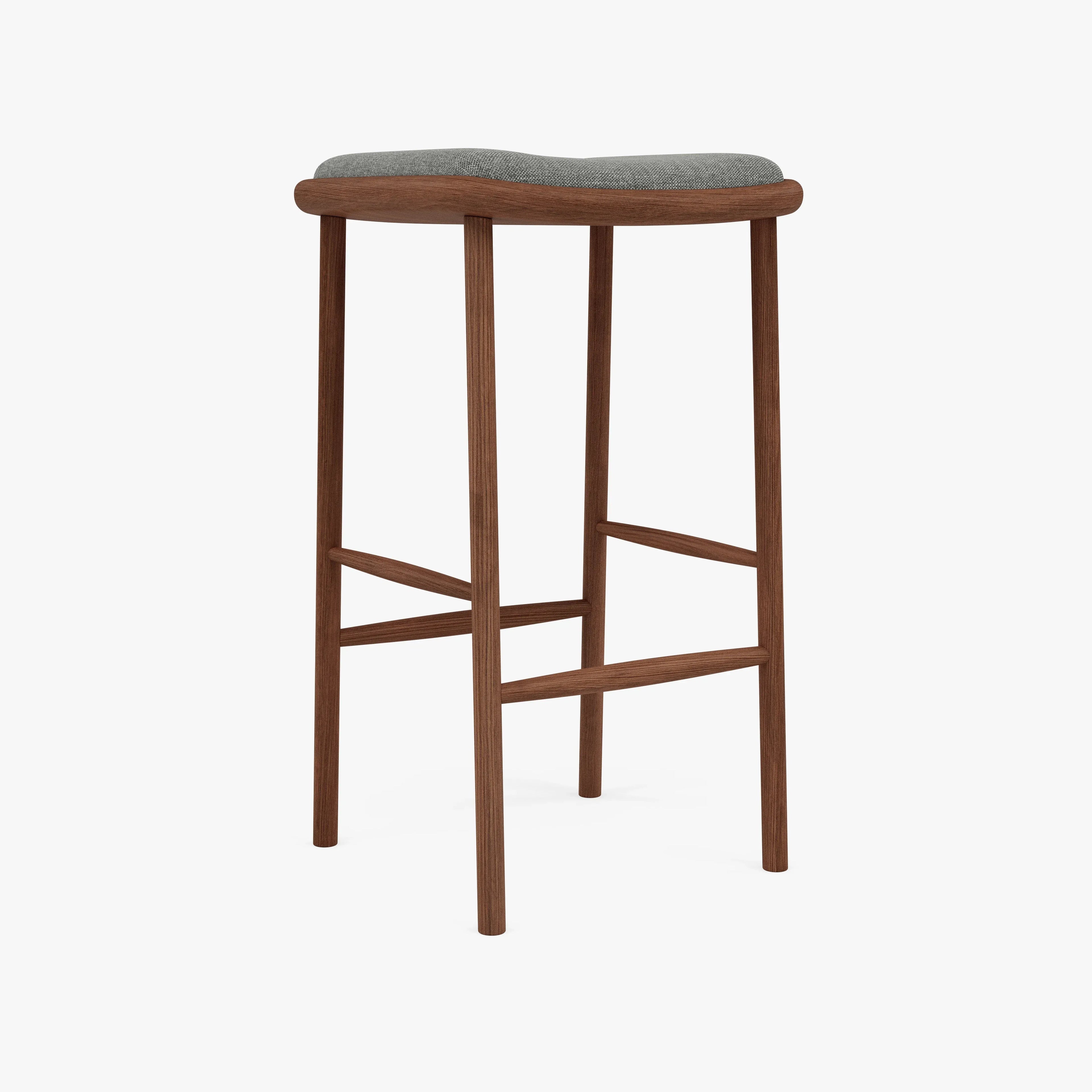 Anton Counter Stool Pewter Gray Fabric Solid American Walnut