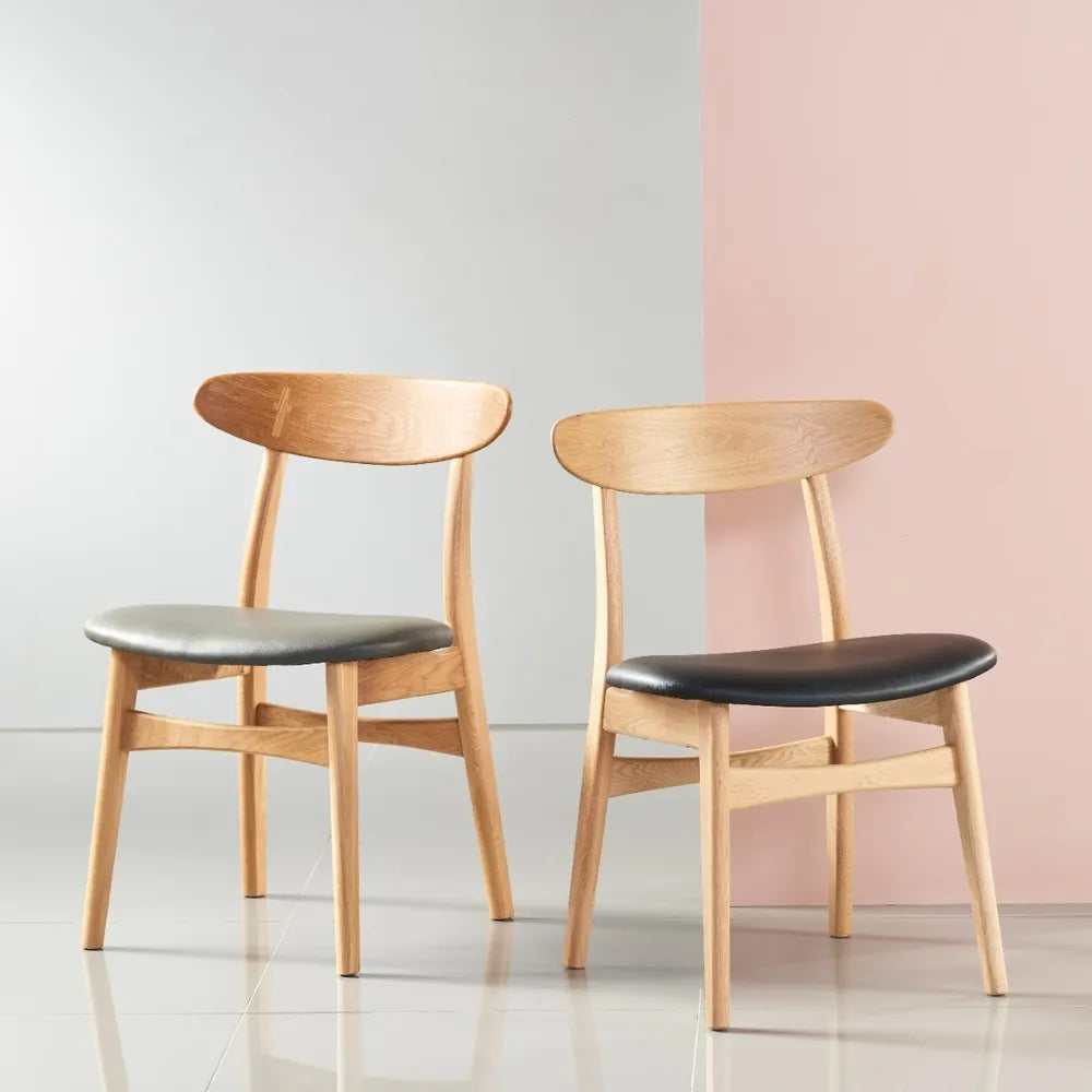 Magnus Dining Chair Black Leather Solid American Oak