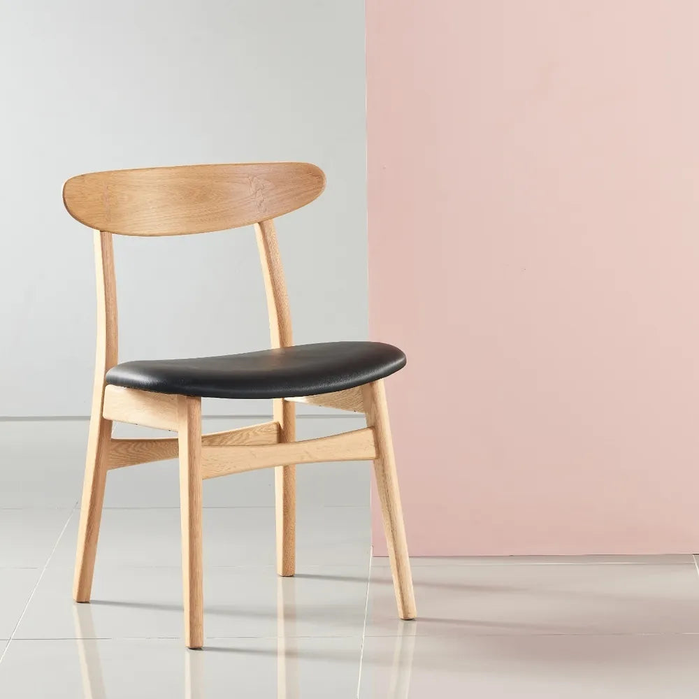 Magnus Dining Chair Black Leather Solid American Oak