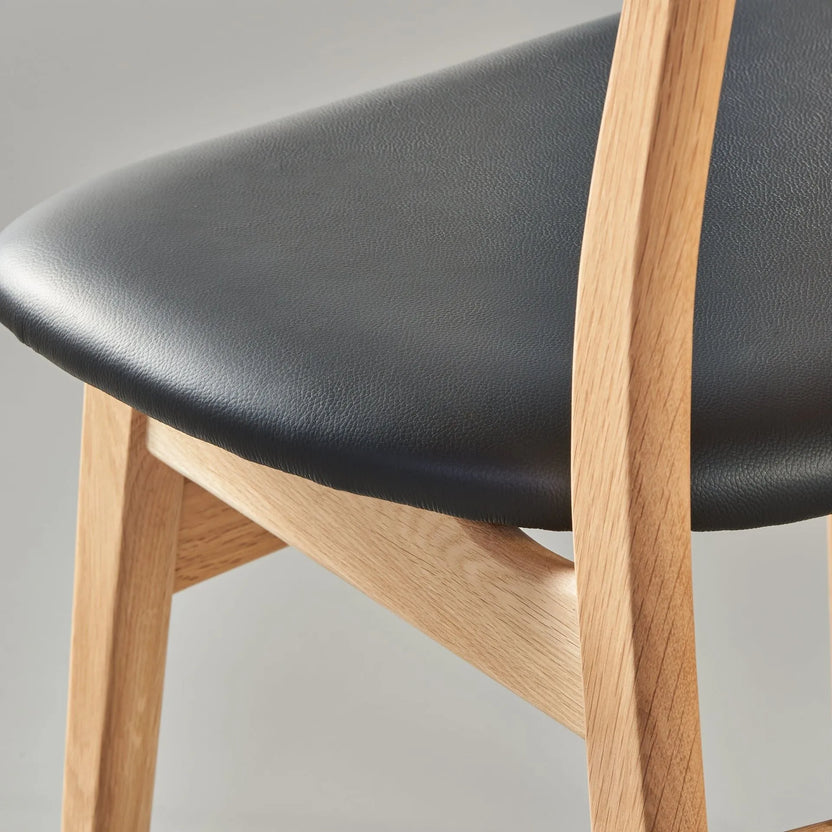 Magnus Dining Chair Black Leather Solid American Oak