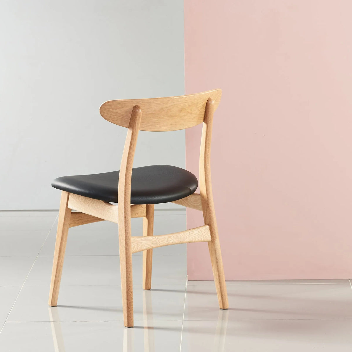 Magnus Dining Chair Black Leather Solid American Oak