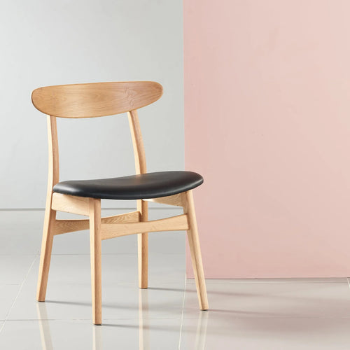 Magnus Dining Chair Black Leather Solid American Oak