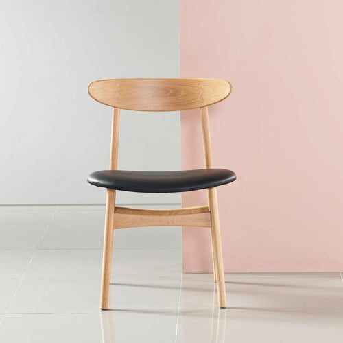 Magnus Dining Chair Black Leather Solid American Oak