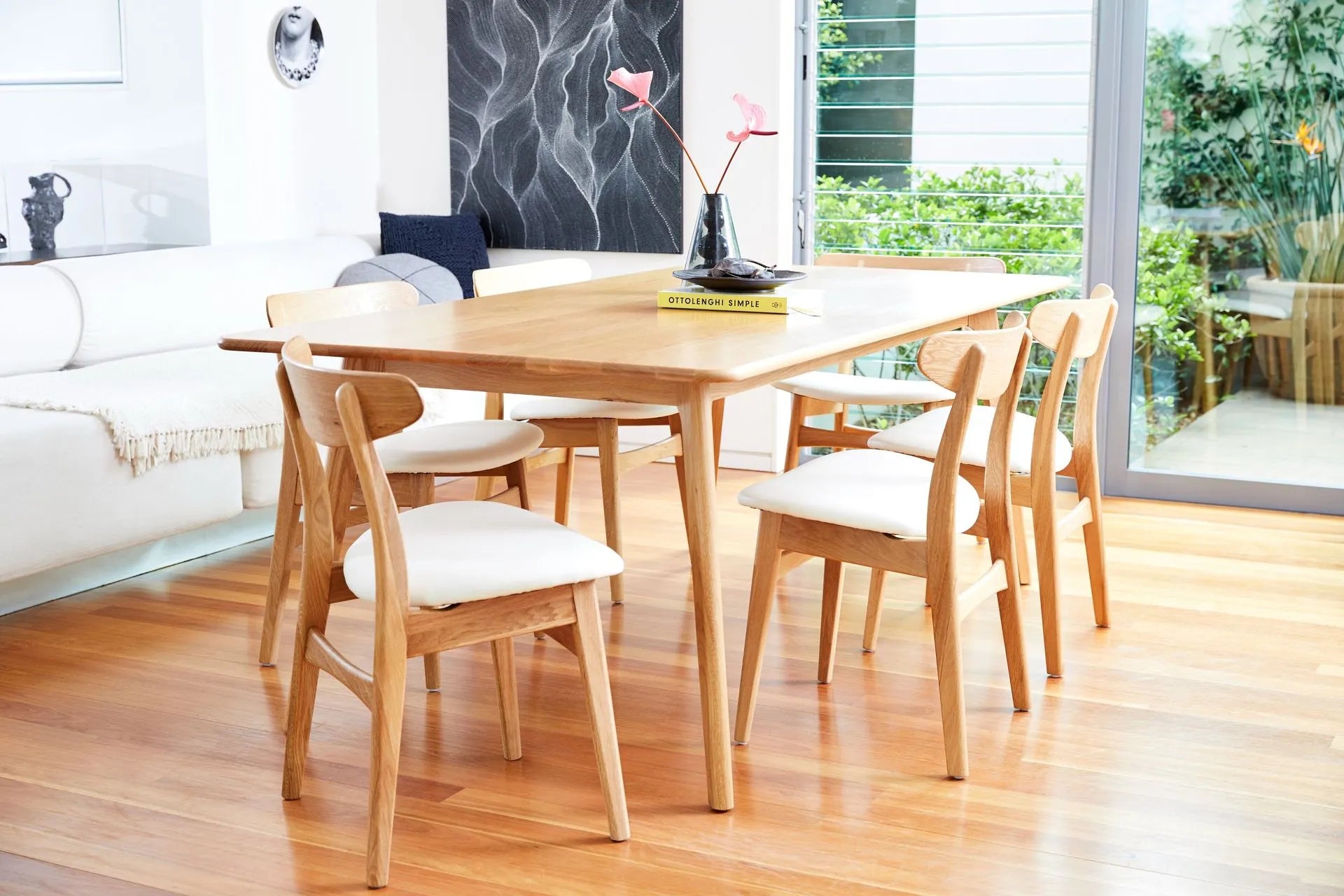 Magnus Dining Chair Cream Leather Solid American Oak