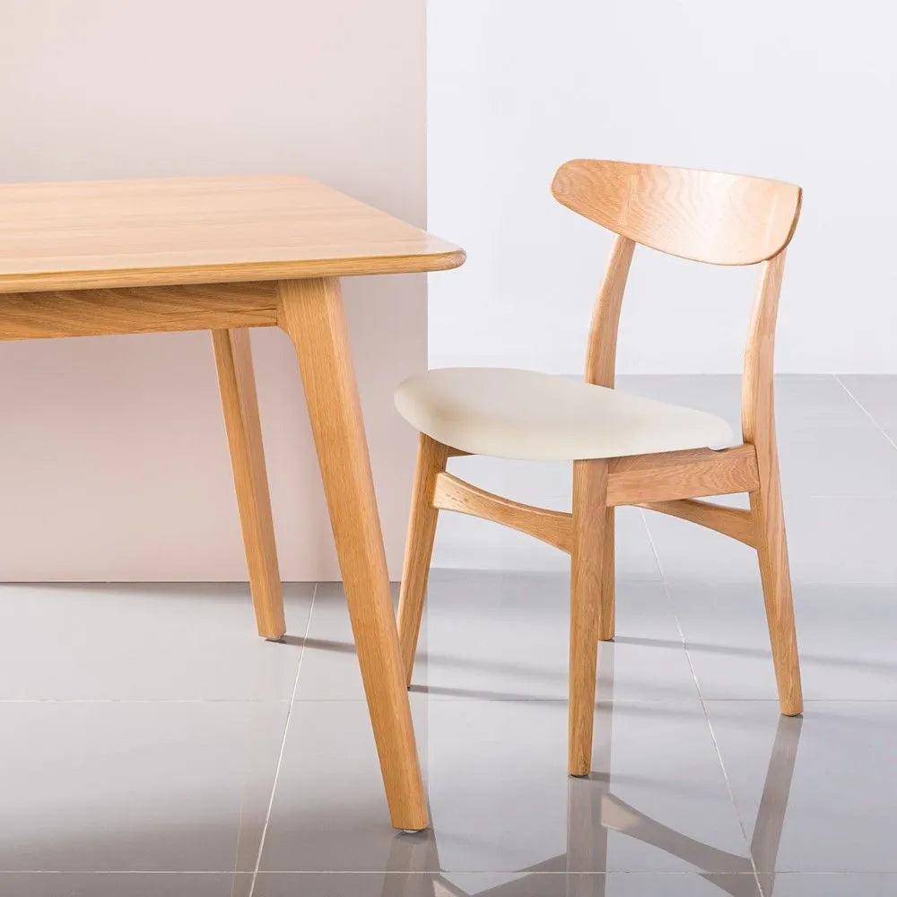 Magnus Dining Chair Cream Leather Solid American Oak
