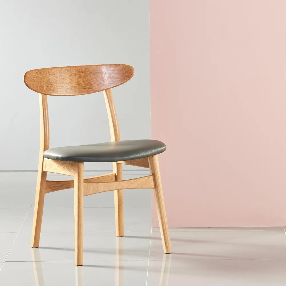 Magnus Dining Chair Gray Leather Solid American Oak