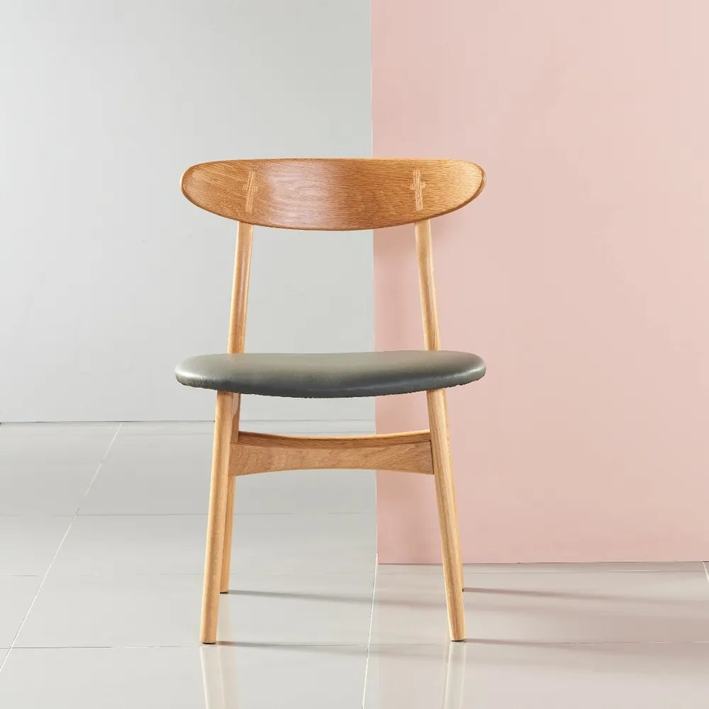 Magnus Dining Chair Gray Leather Solid American Oak