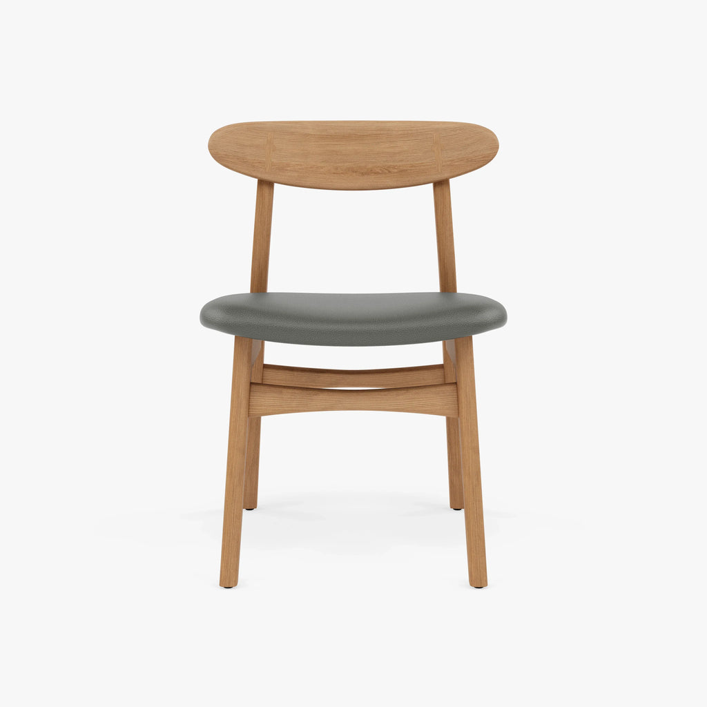 Magnus Dining Chair Gray Leather Solid American Oak