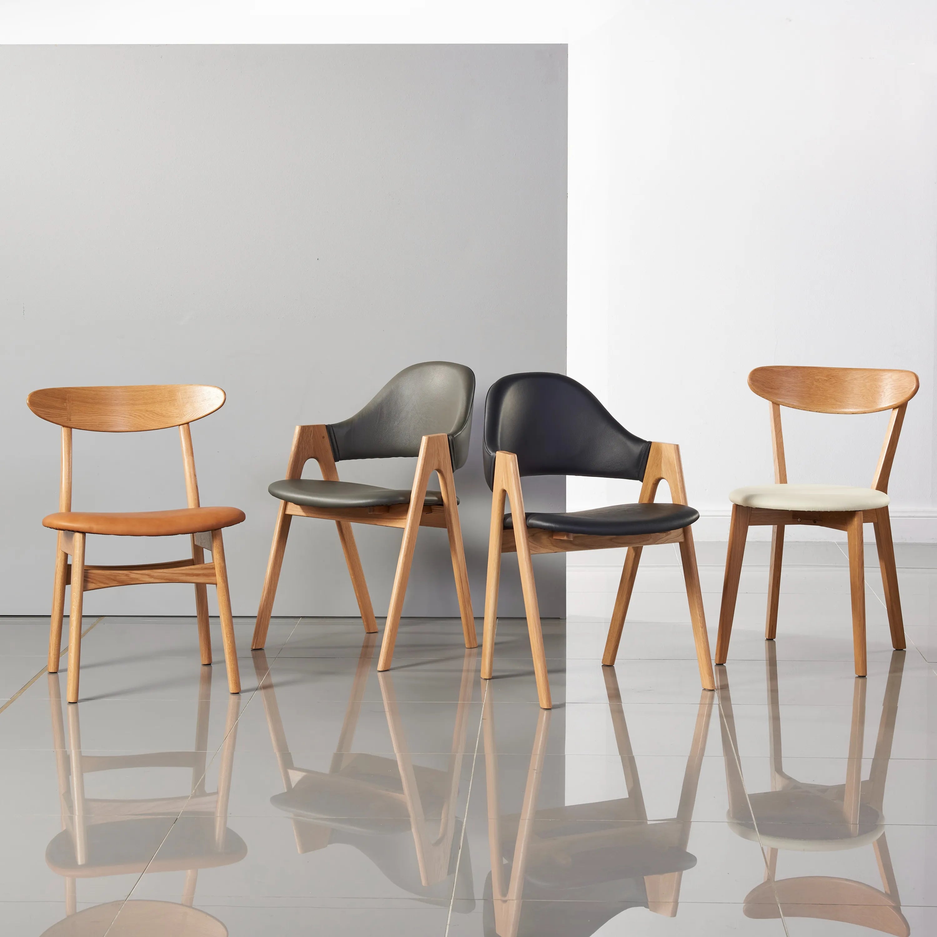 Magnus Dining Chair Gray Leather Solid American Oak