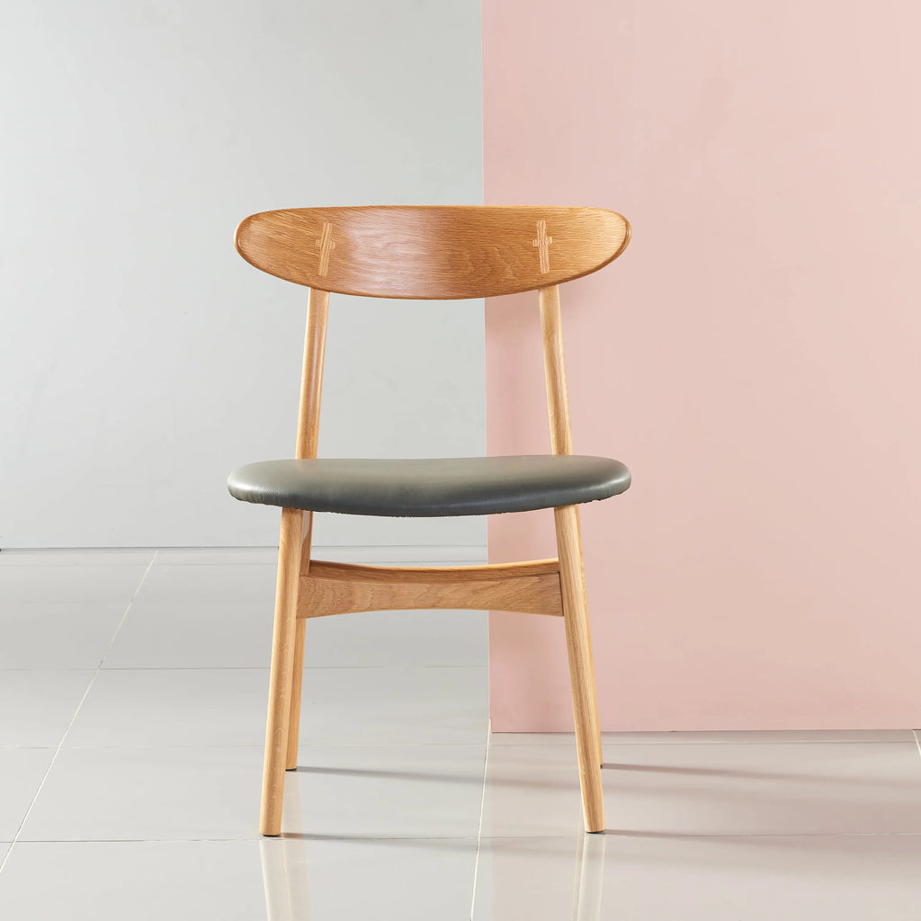 Magnus Dining Chair Gray Leather Solid American Oak
