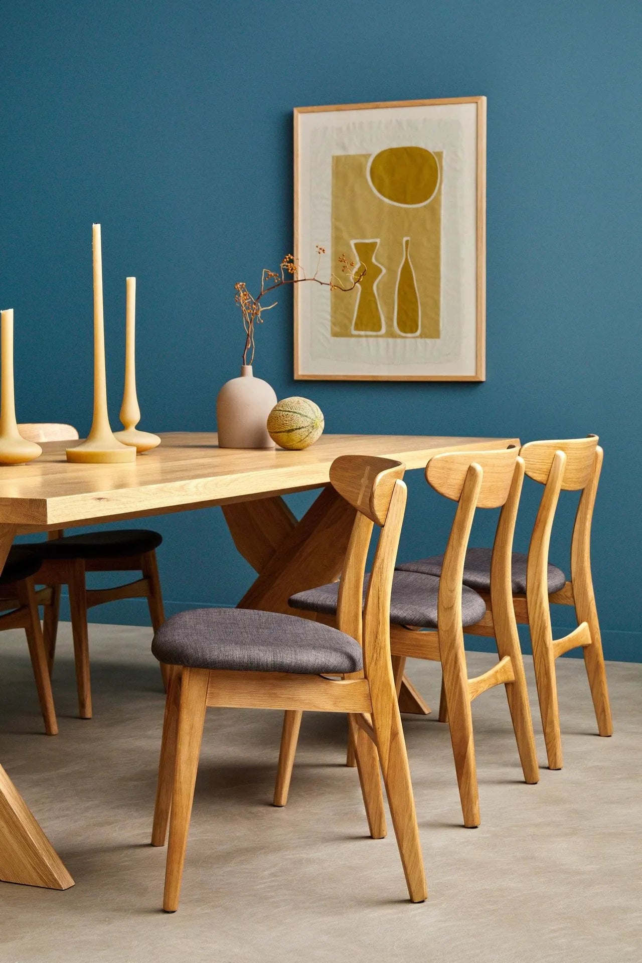 Magnus Dining Chair Light Gray Fabric Solid American Oak