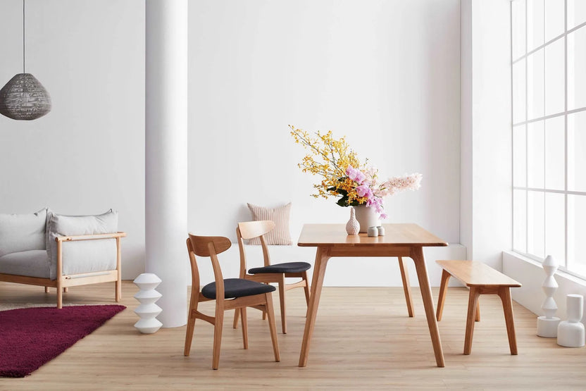 Magnus Dining Chair Light Gray Fabric Solid American Oak