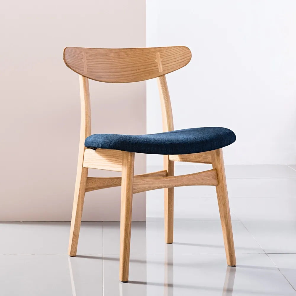 Magnus Dining Chair Midnight Blue Fabric Solid American Oak