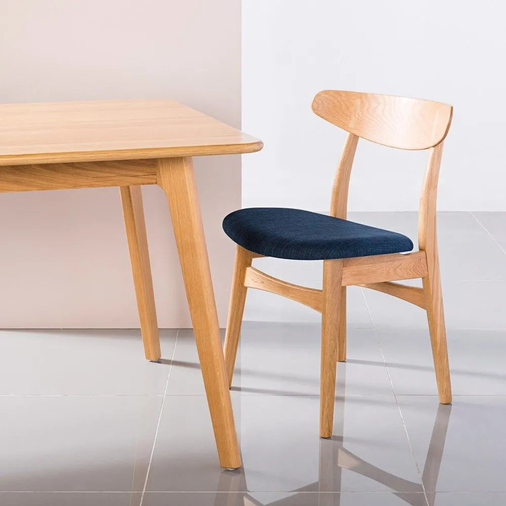 Magnus Dining Chair Midnight Blue Fabric Solid American Oak