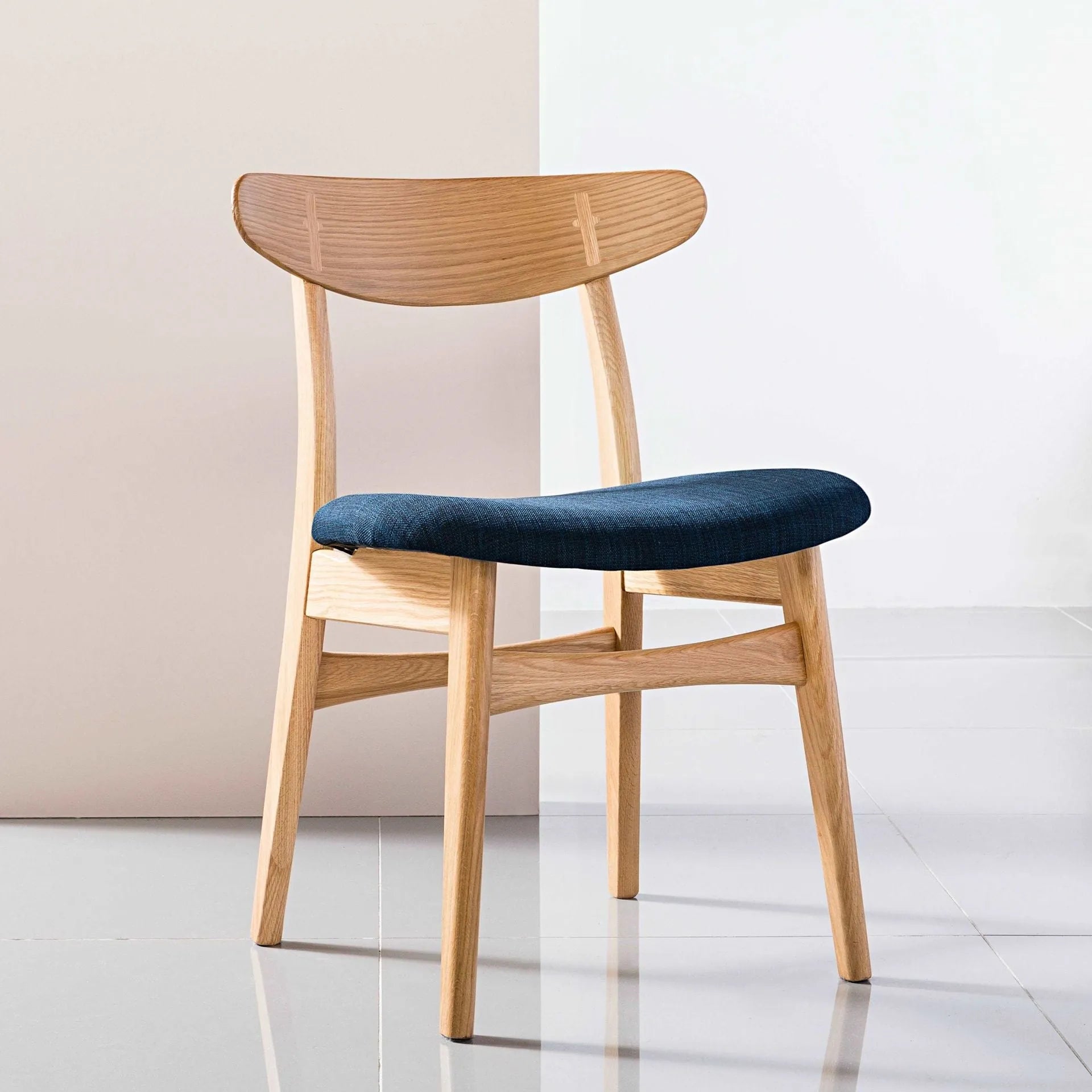 Magnus Dining Chair Midnight Blue Fabric Solid American Oak