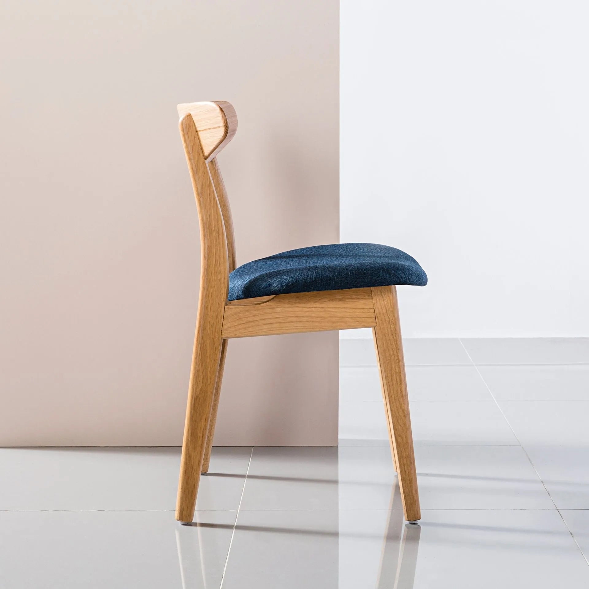 Magnus Dining Chair Midnight Blue Fabric Solid American Oak