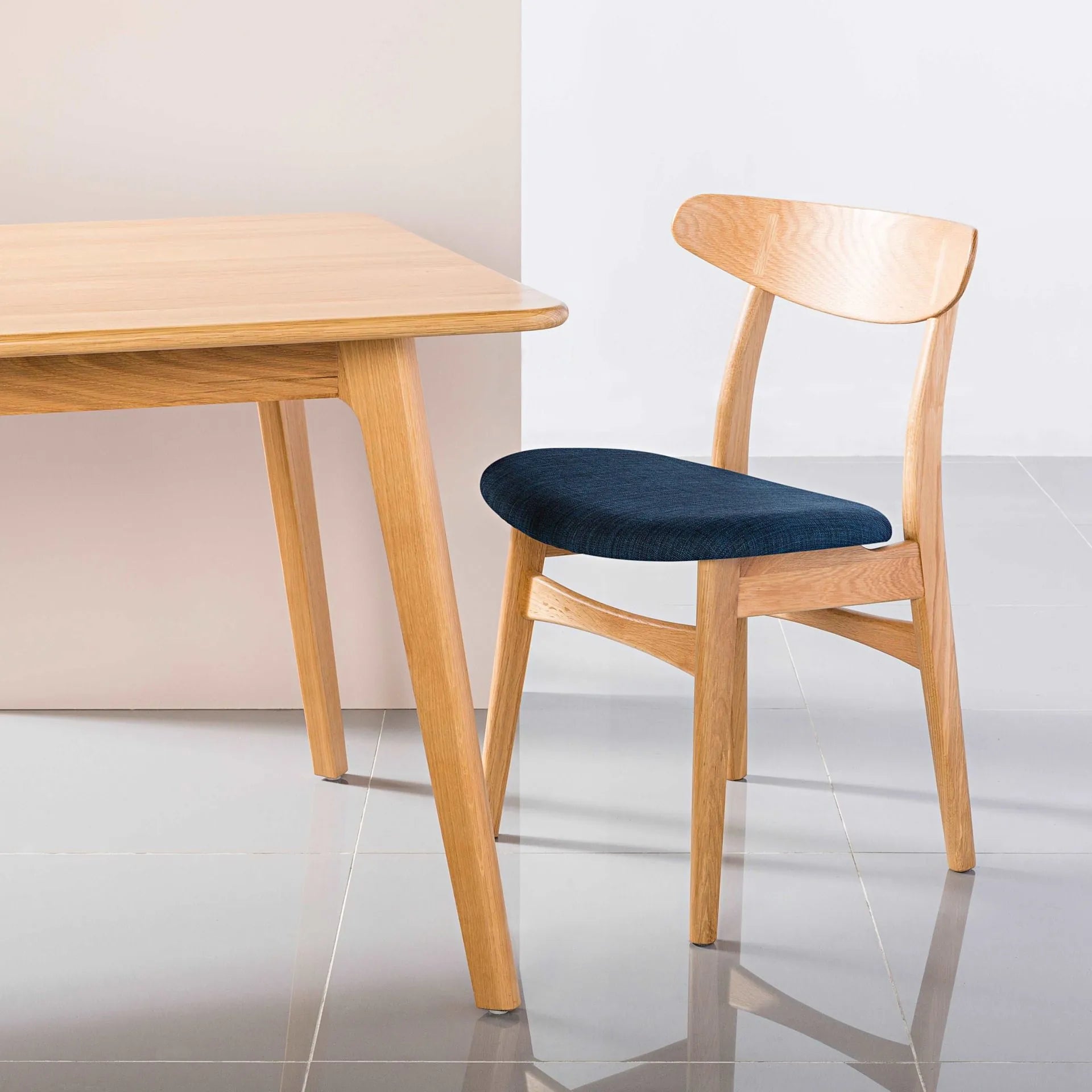 Magnus Dining Chair Midnight Blue Fabric Solid American Oak