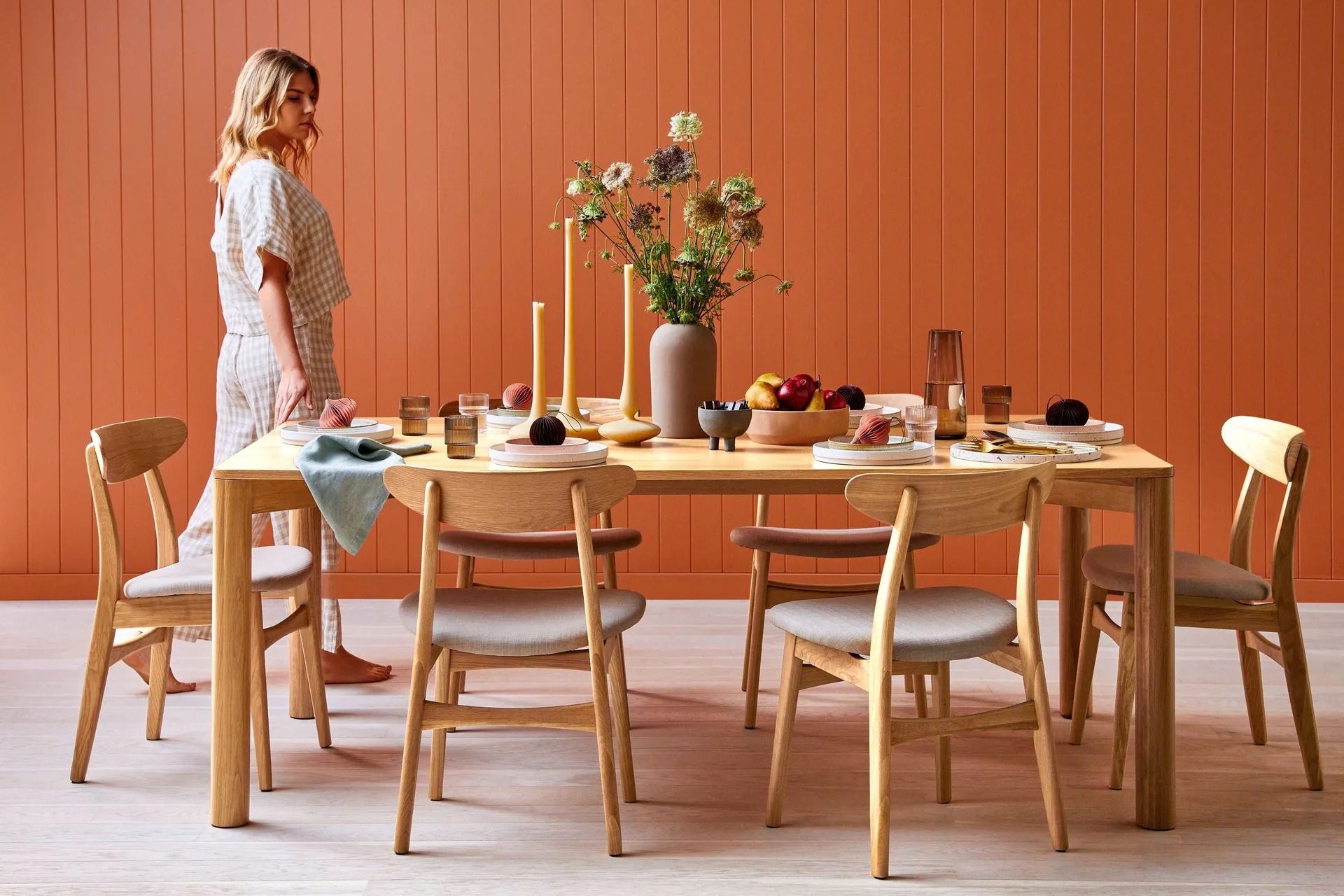 Magnus Dining Chair Off White Fabric Solid American Oak