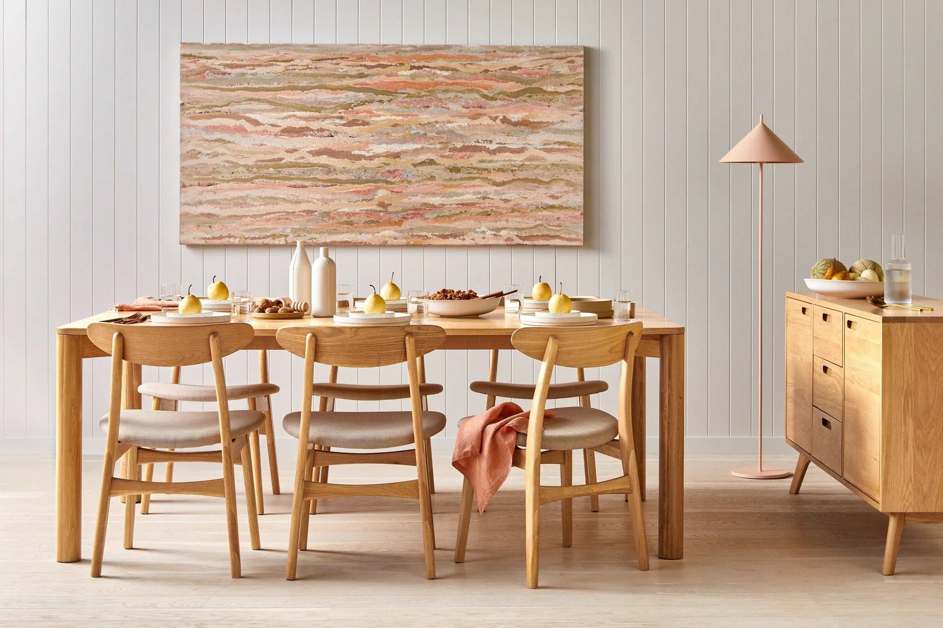 Magnus Dining Chair Off White Fabric Solid American Oak