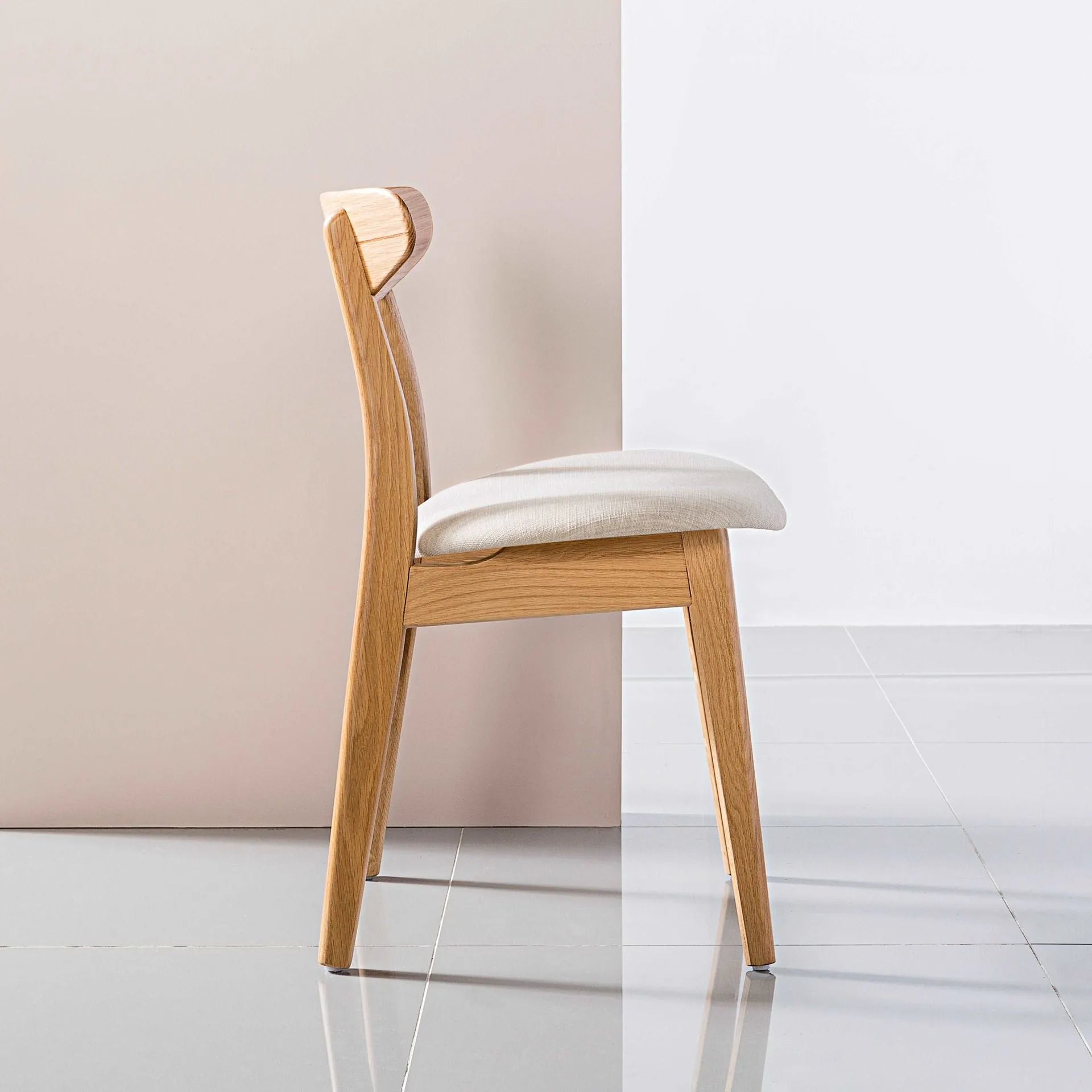 Magnus Dining Chair Off White Fabric Solid American Oak