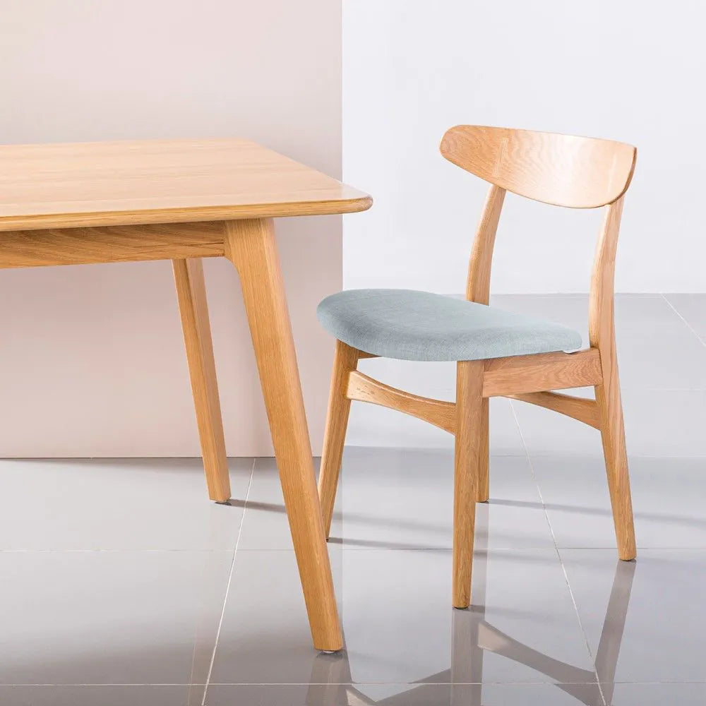 Magnus Dining Chair Pale Blue Fabric Solid American Oak