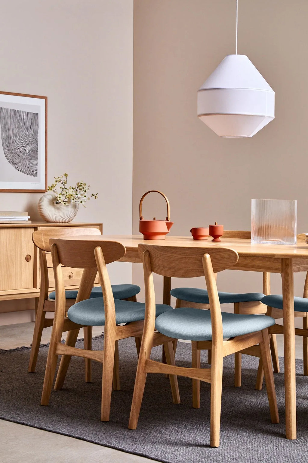 Magnus Dining Chair Pale Blue Fabric Solid American Oak