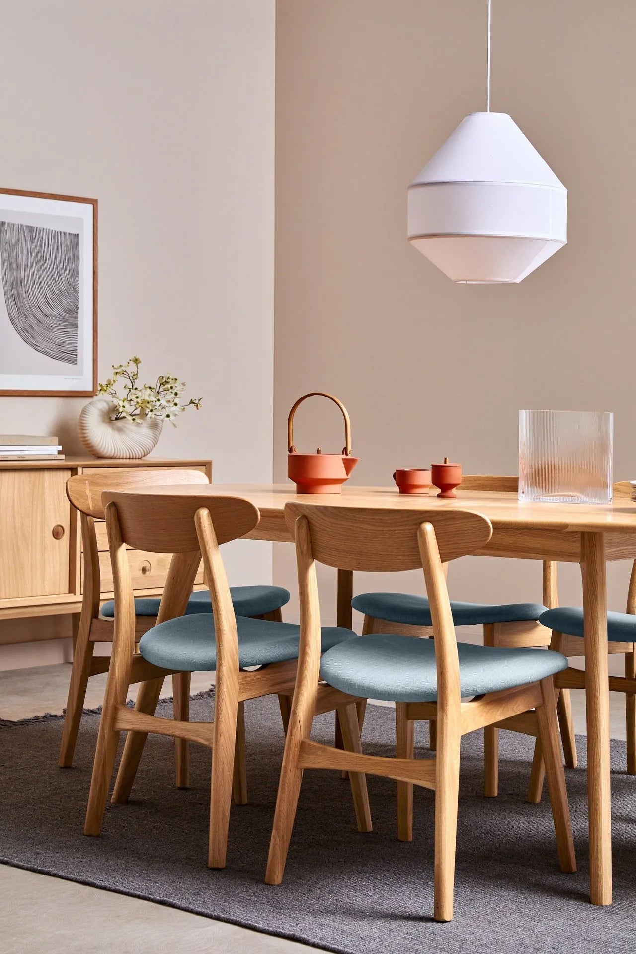 Magnus Dining Chair Pale Blue Fabric Solid American Oak
