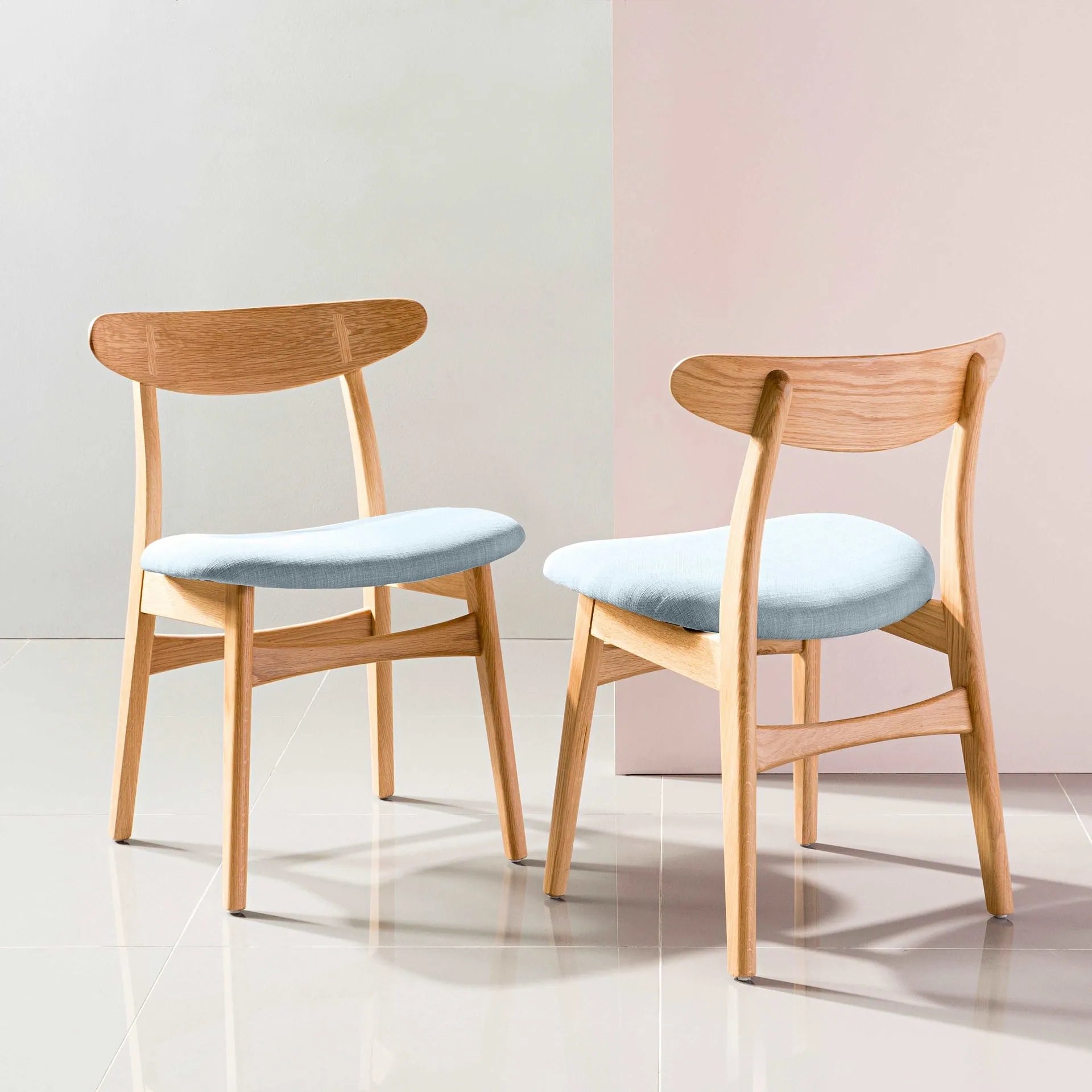 Magnus Dining Chair Pale Blue Fabric Solid American Oak