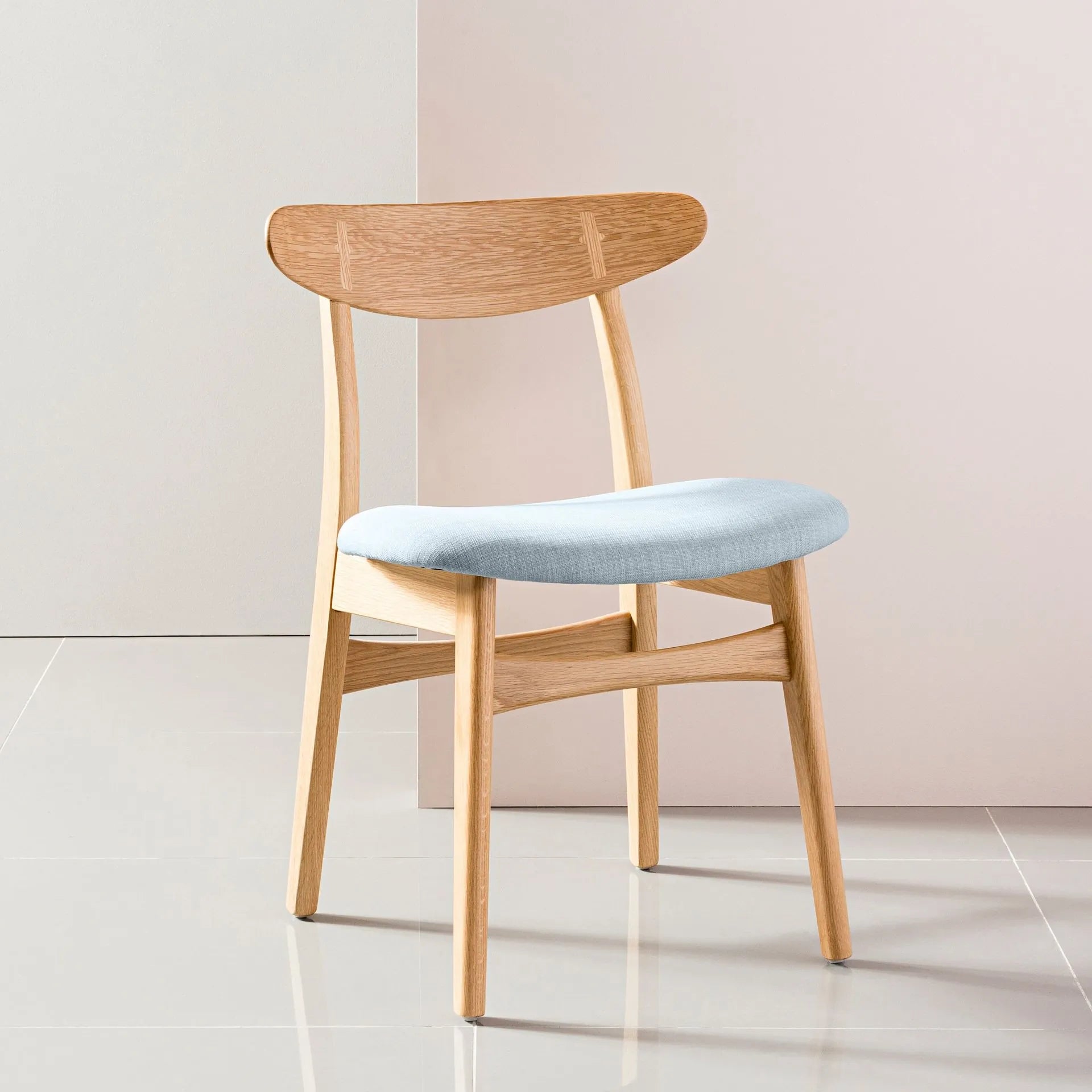 Magnus Dining Chair Pale Blue Fabric Solid American Oak