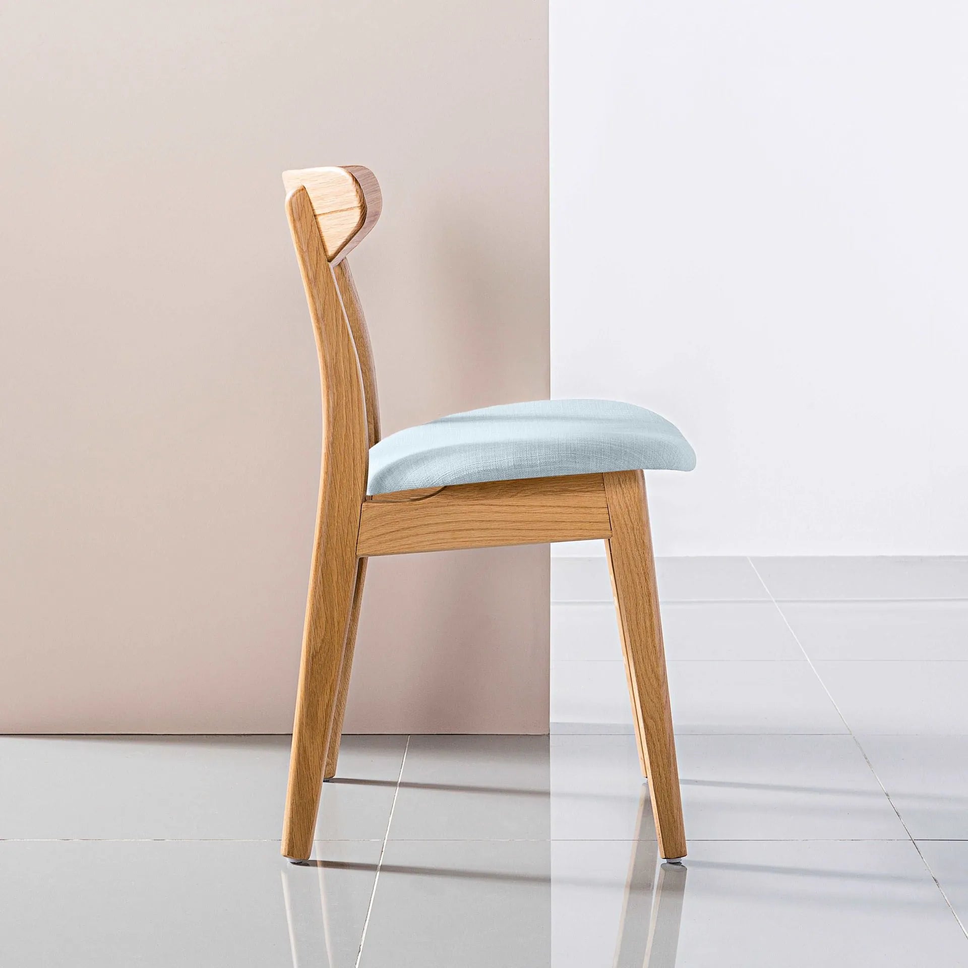 Magnus Dining Chair Pale Blue Fabric Solid American Oak
